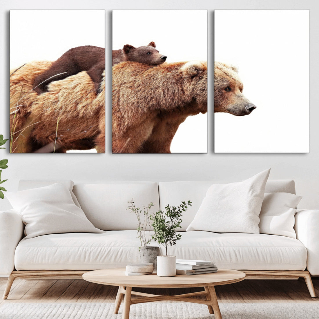Mother and Baby Bear Canvas Wall Art | Adorable Wildlife Animal Print for Rustic Decor