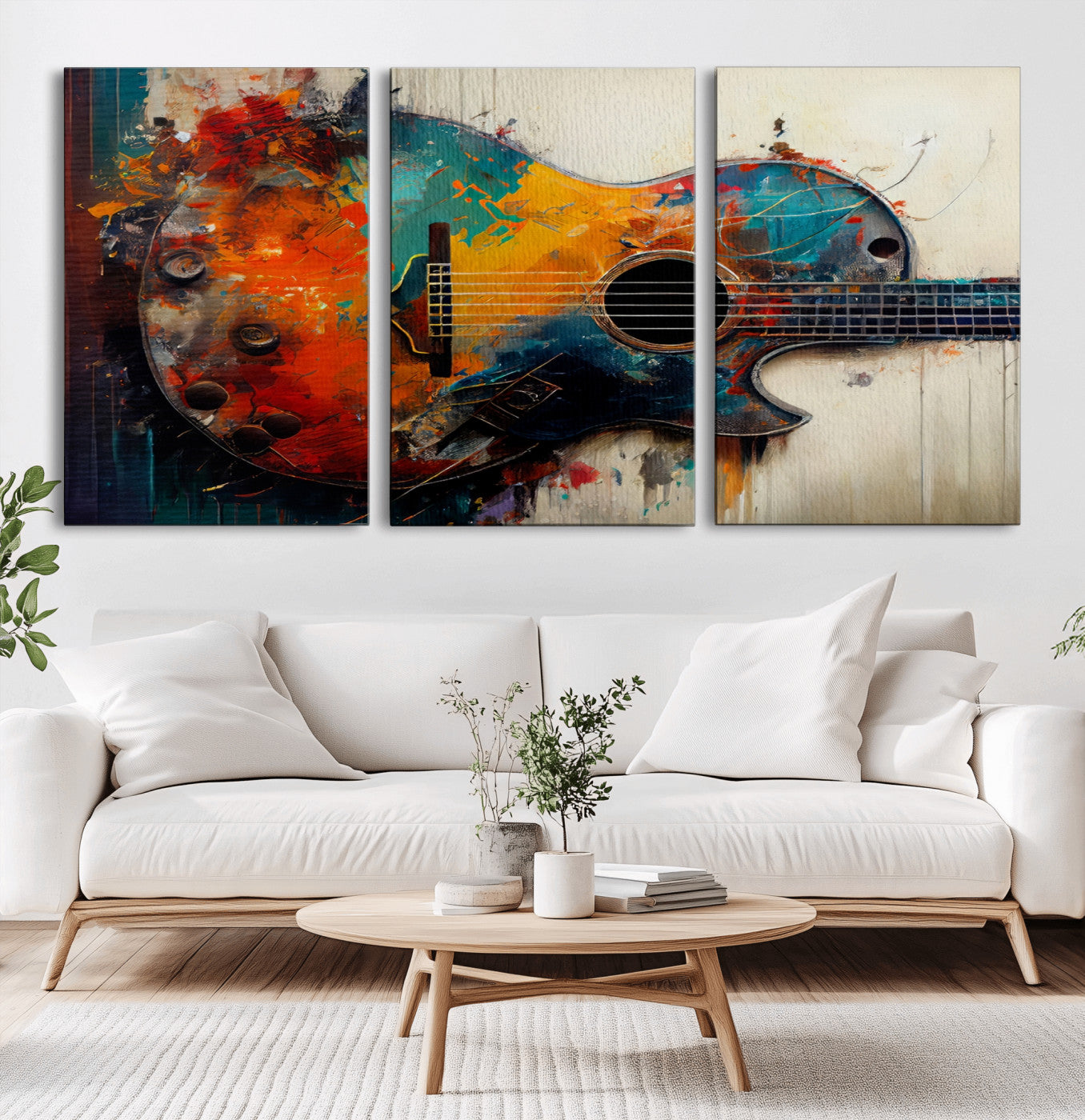 MGV-CV-60X30-3P - Abstract Guitar Wall Art Canvas | Vibrant Music-Inspired Art for Living Room or Studio | Colorful Music Decor Canvas Print