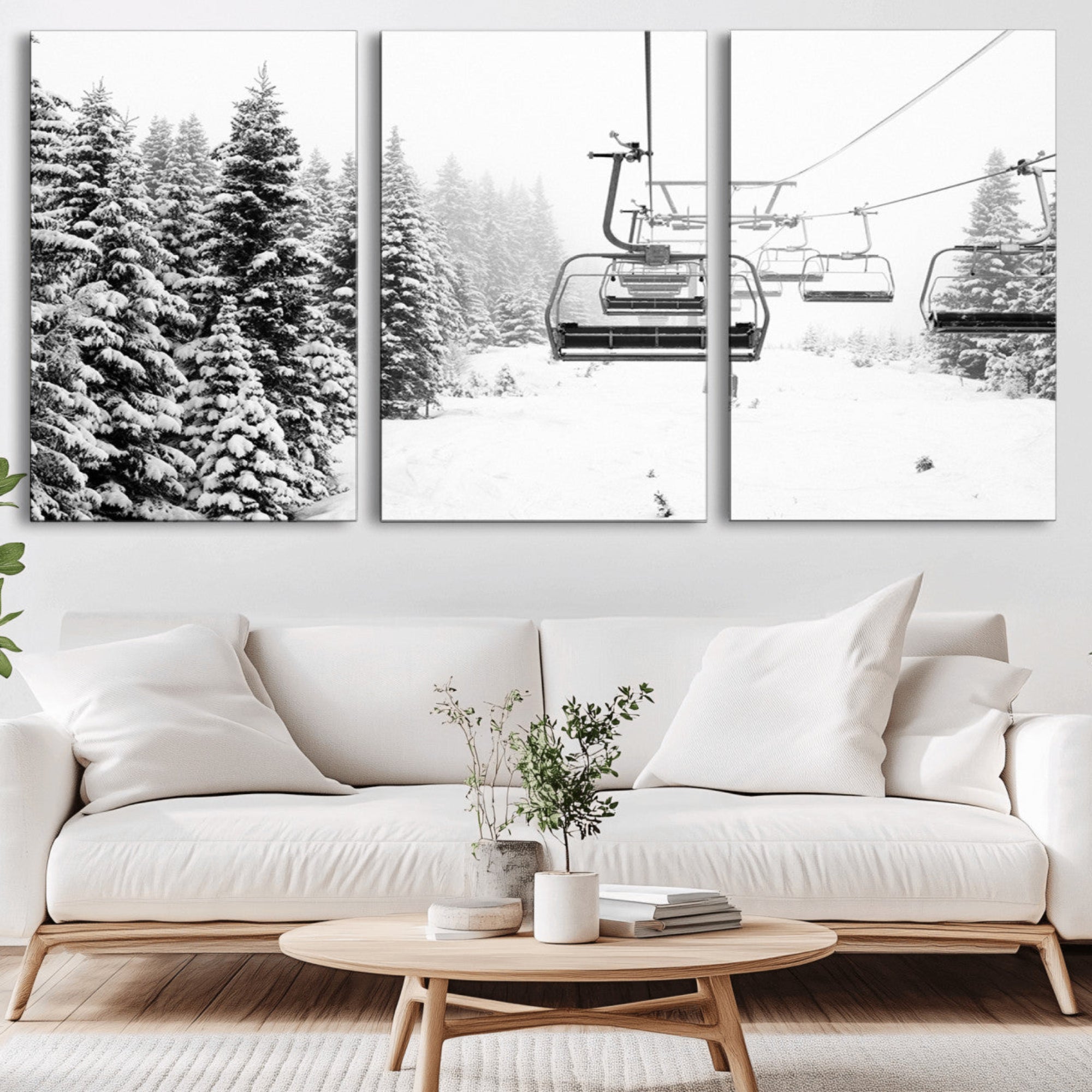 70609-MGV-CV-36X24-Ski Wall Art - Ski Lift Wall Art Canvas Print Snow Covered Spruce Trees Winter Wall Art Ski Skier