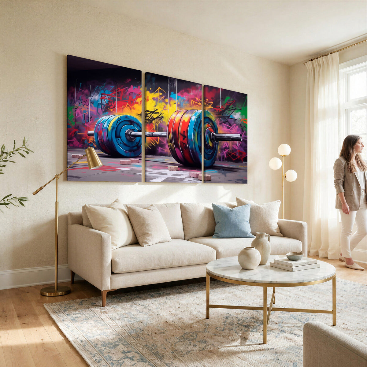 13549-MGV-CV-36X24 - Abstract Graffiti Barbell Canvas Wall Art | Urban Fitness Meets Bold Street Art