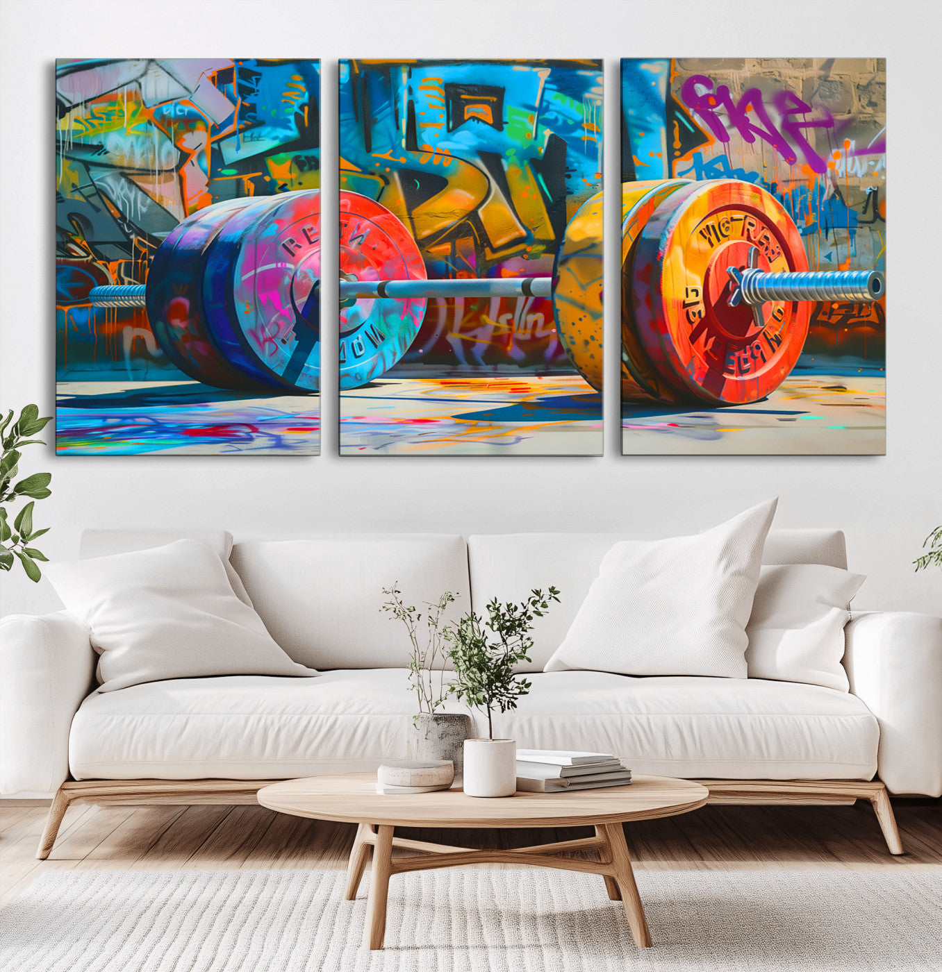 MGV-CV-60X30-3P - Fitness Gym Barbell Graffiti Wall Art Canvas Print
