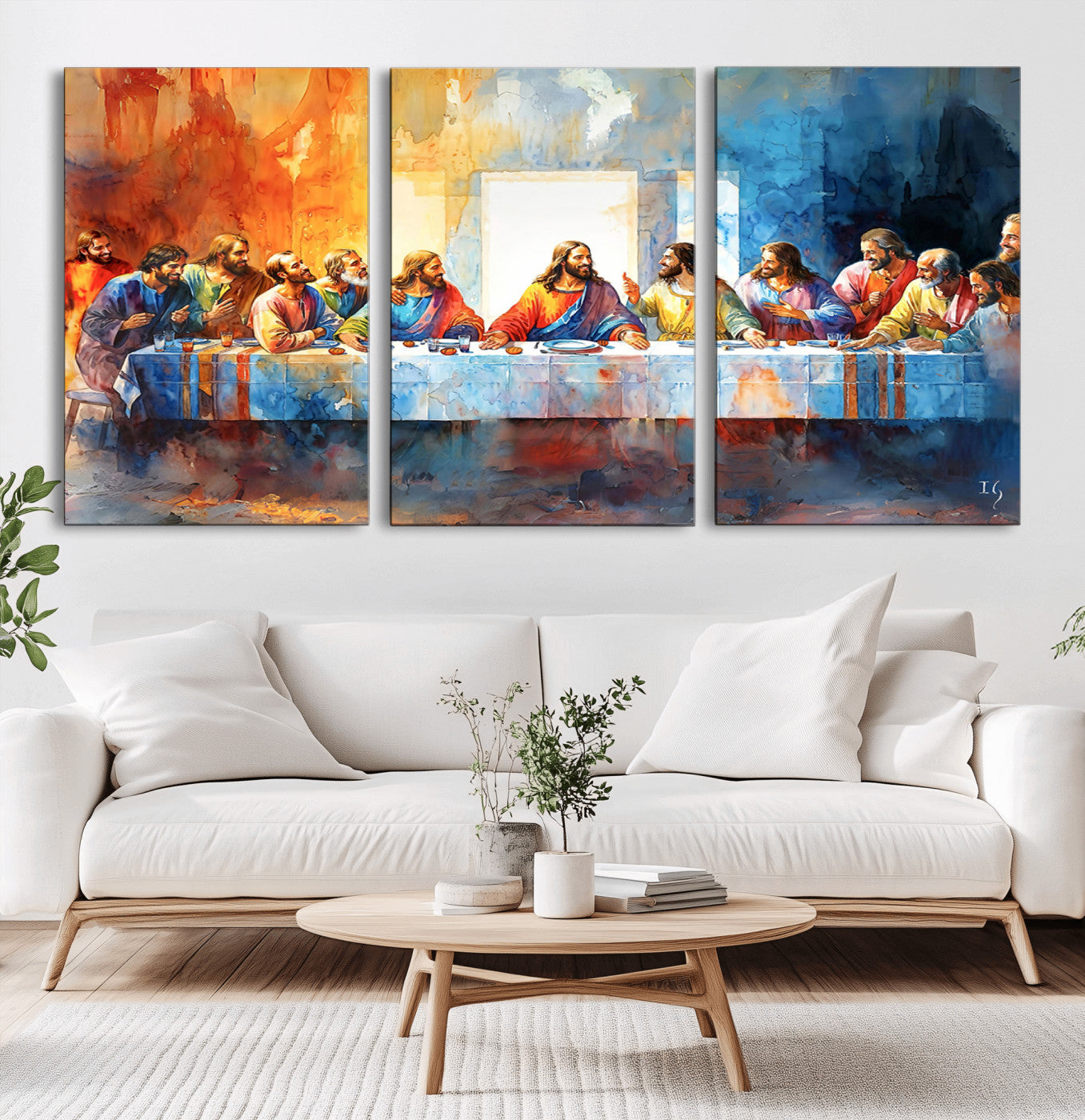MGV-CV-60X30-3P - Abstract Watercolor The Last Supper Wall Art