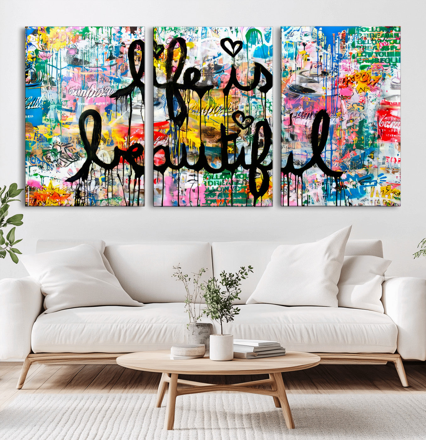 MGV-CV-60X30-3P - Life Beautiful Art Print - Banksy Graffiti Wall Art Canvas Print | Graffiti Wall Art Canvas Print