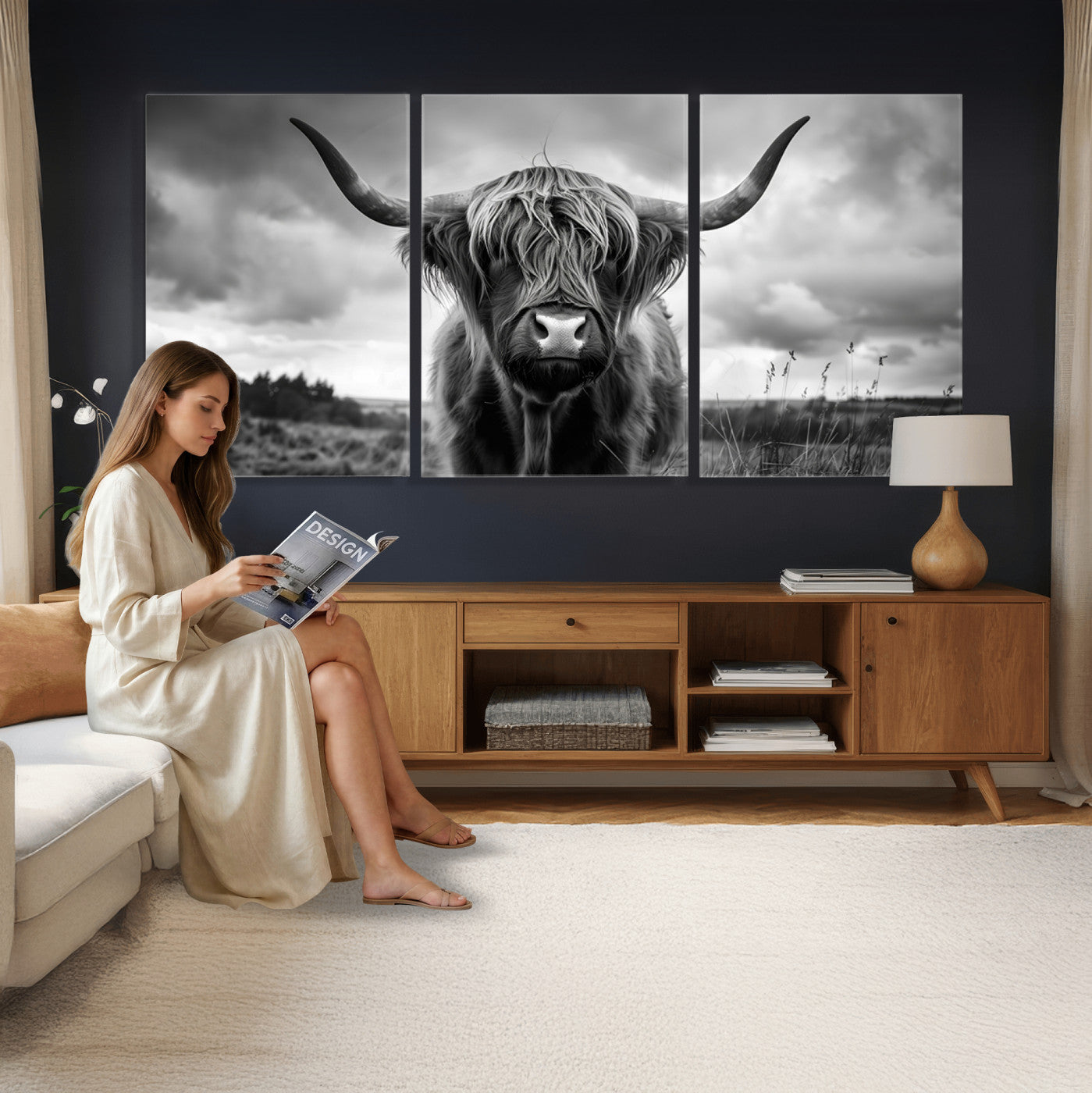 17924-_Poster-30x20 - Scottish Cow Wall Art Canvas Print, Longhorn Wall Art