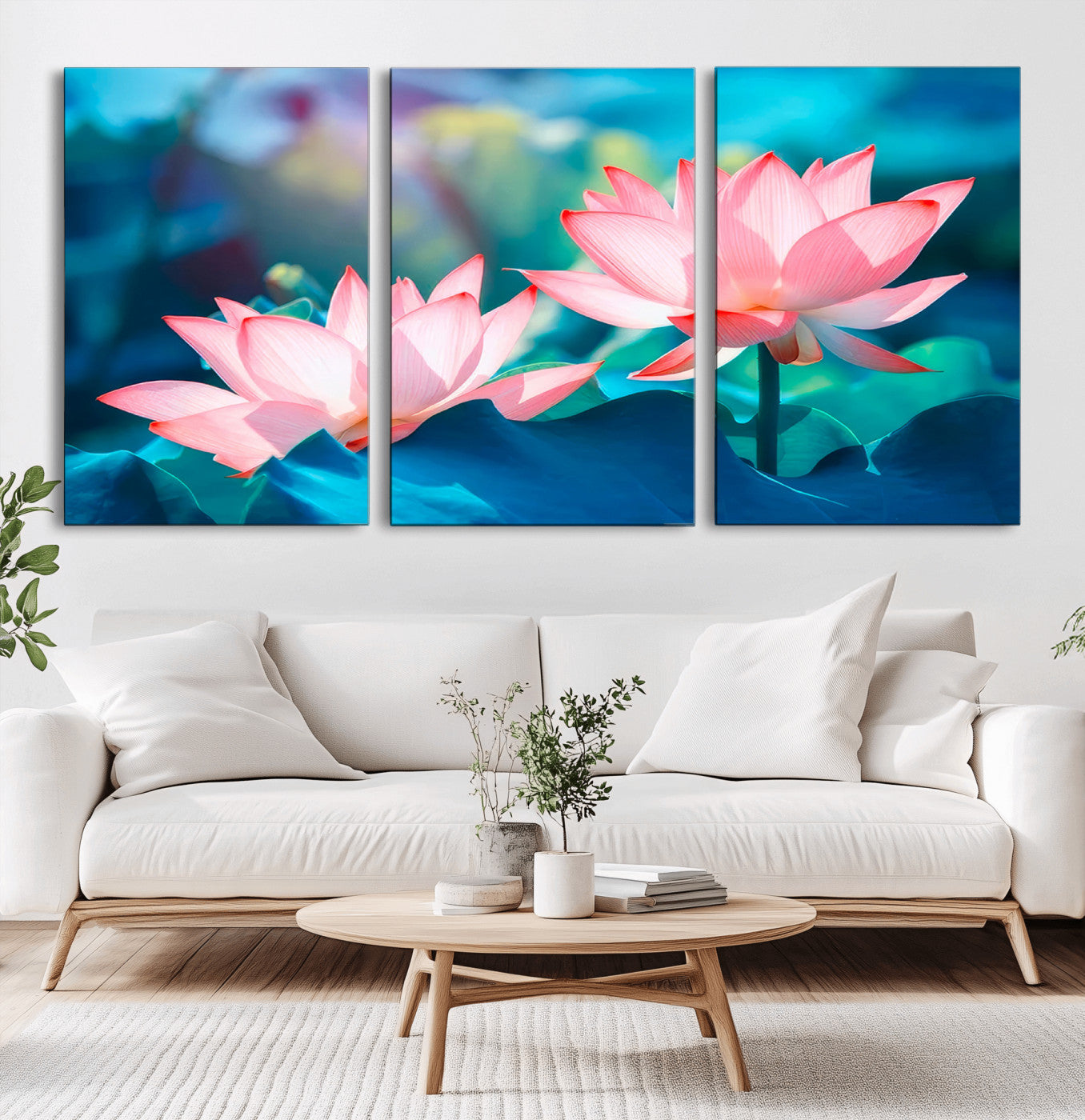 MGV-CV-60X30-3P - Pink Lotus Flower Canvas Wall Art | Vibrant Floral Wall Decor for Living Room, Office, or Bedroom | Large Botanical Art