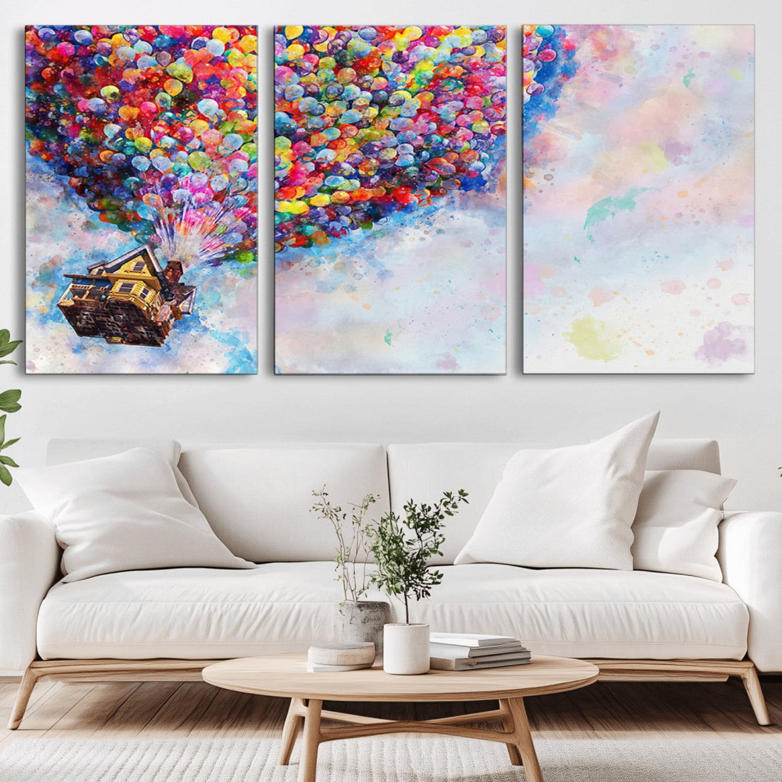 Don't Look Up Movie Canvas Wall Art | Vibrant Floating House and Balloons Scene