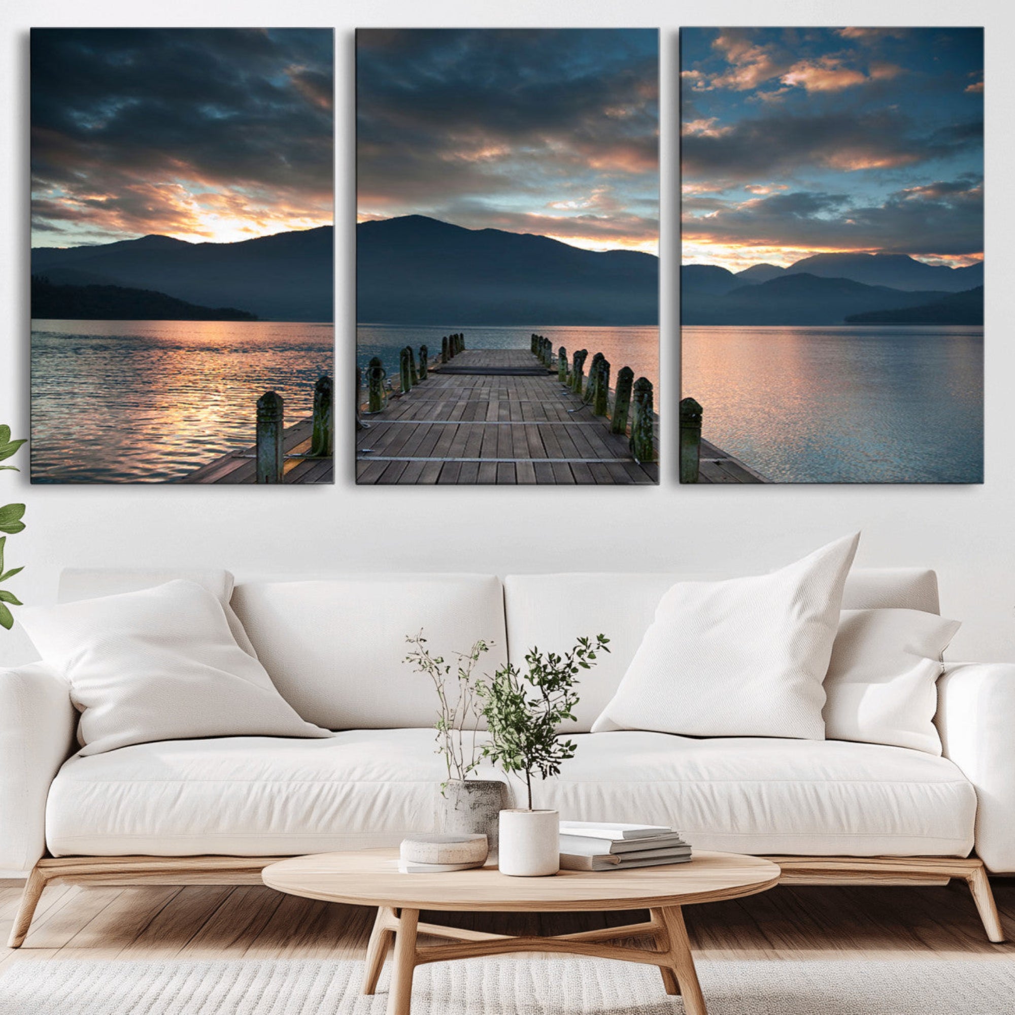 20442-MGV-CV-36X24-Mountain Lake Wood Pier Canvas Wall Art Nature Lake Print