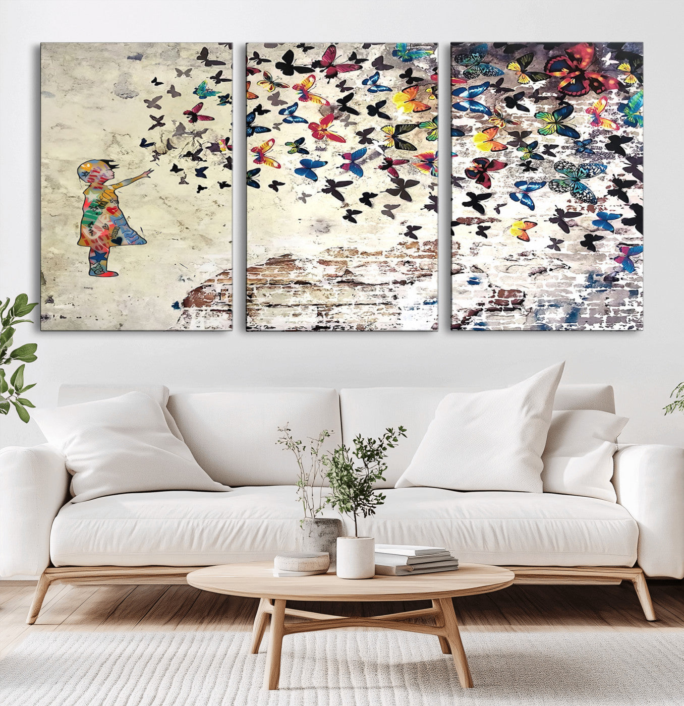 MGV-CV-60X30-3P - Banksy Wall Art - Banksy Girl Butterfly Graffiti Wall Art Canvas Print - Butterfly Girl and Freedom
