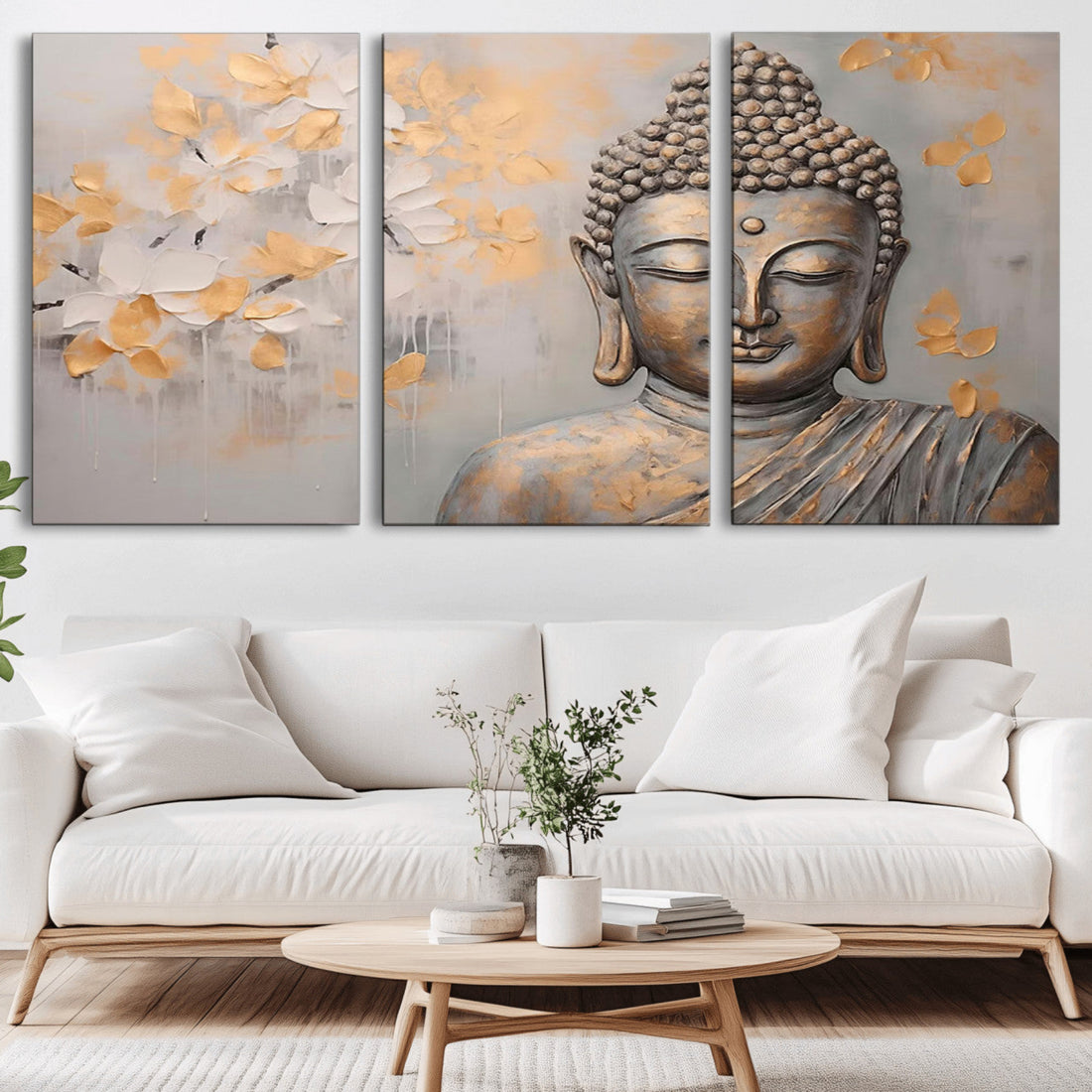Abstract Buddha Statue Wall Art Canvas Print, Modern Meditation Decor