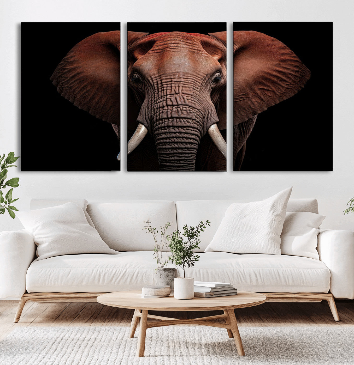 -Wild Elephant Wall Art Canvas Print, Africa Savannah Wild Animal Wall Decor Print