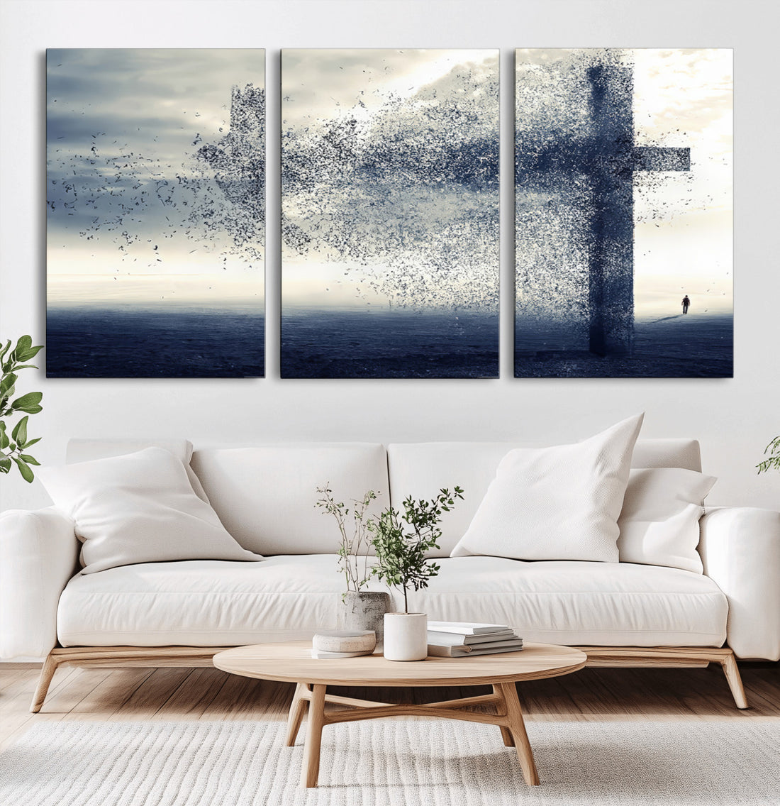 Jesus and the Fading Cross Wall Art Print, Symbol of Faith Christian Canvas