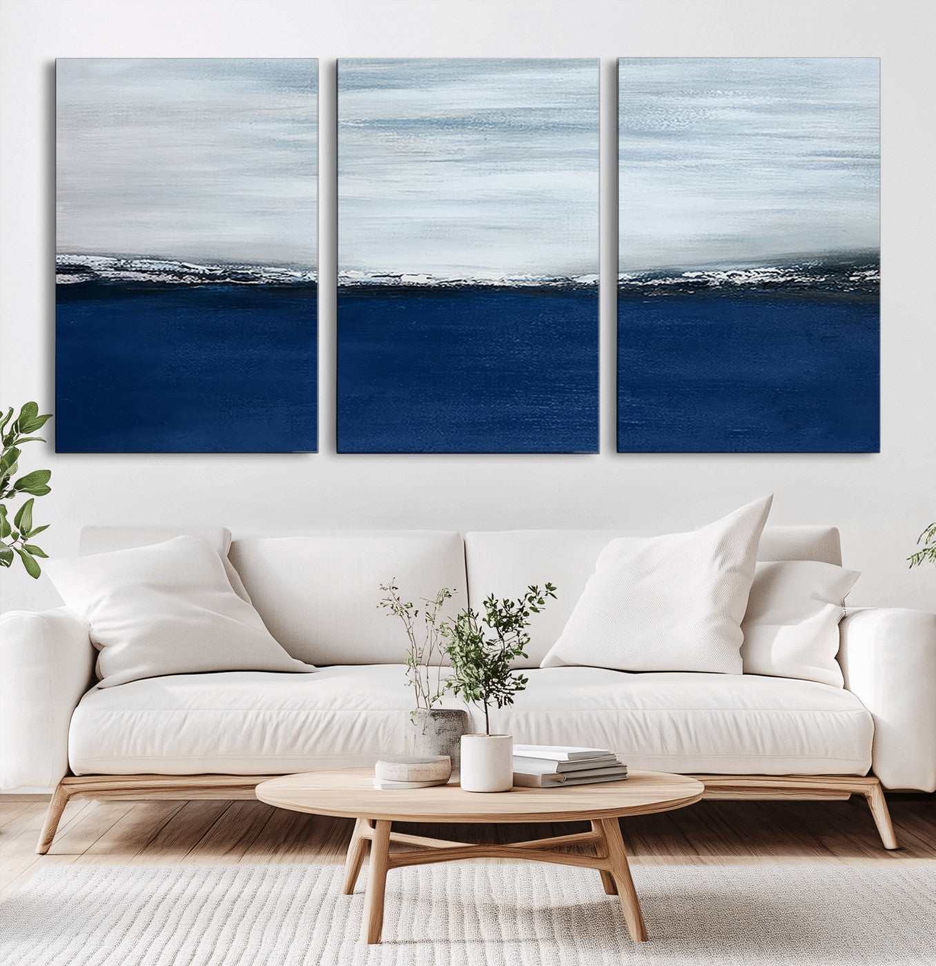 MGV-CV-60X30-3P - Navy Blue Abstract Wall Art Canvas Print