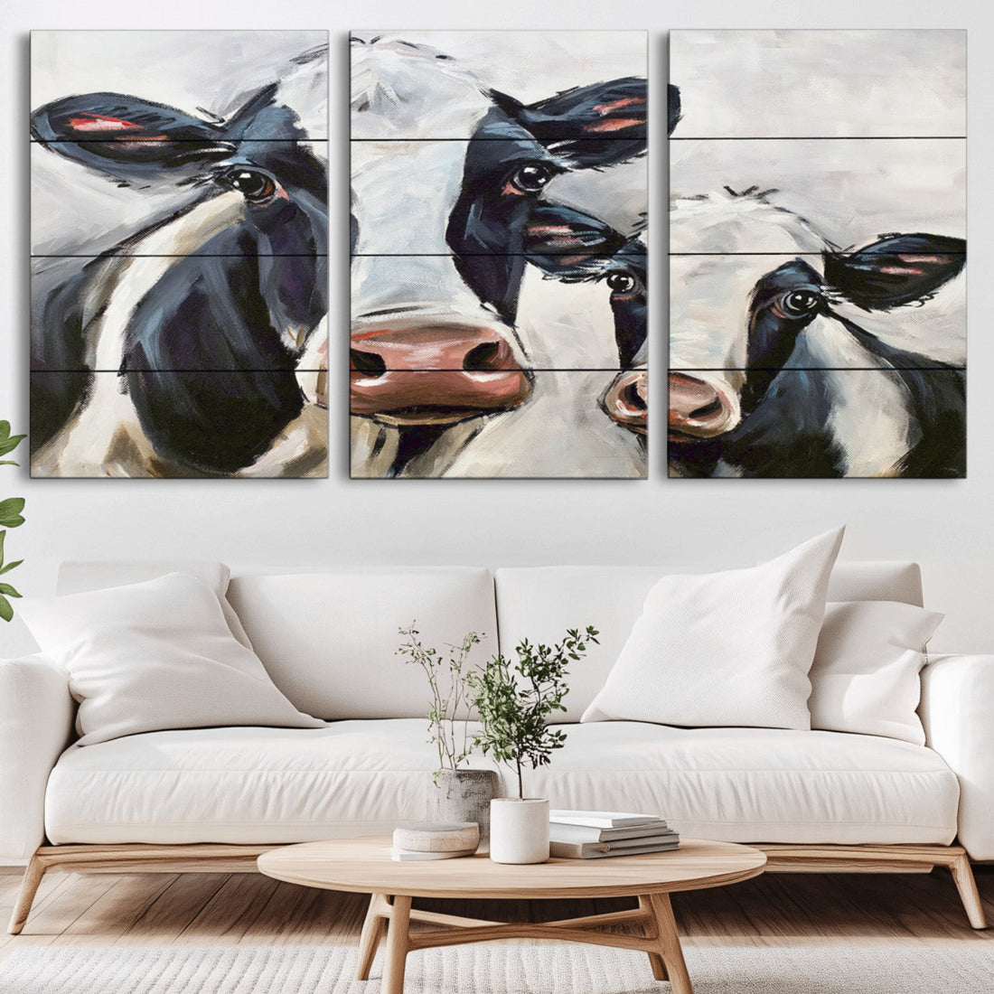 Vintage Baby and Mom Cattle Wall Art Canvas Print