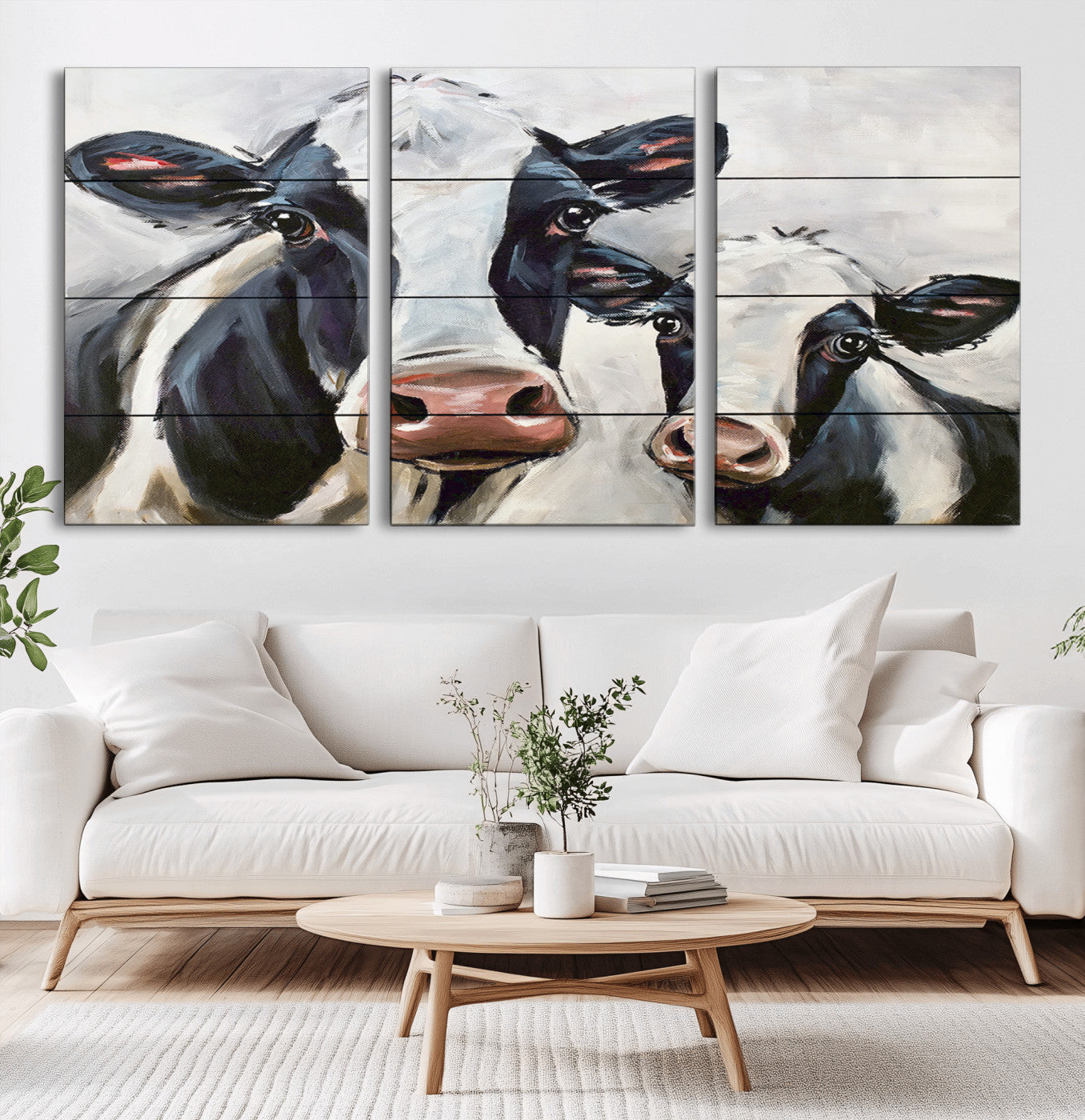 -Vintage Baby and Mom Cattle Wall Art Canvas Print