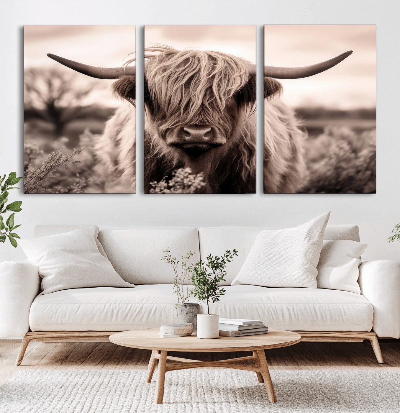 MGV-CV-60X30-3P - Scottish Cow Longhorn Wall Art Canvas Print