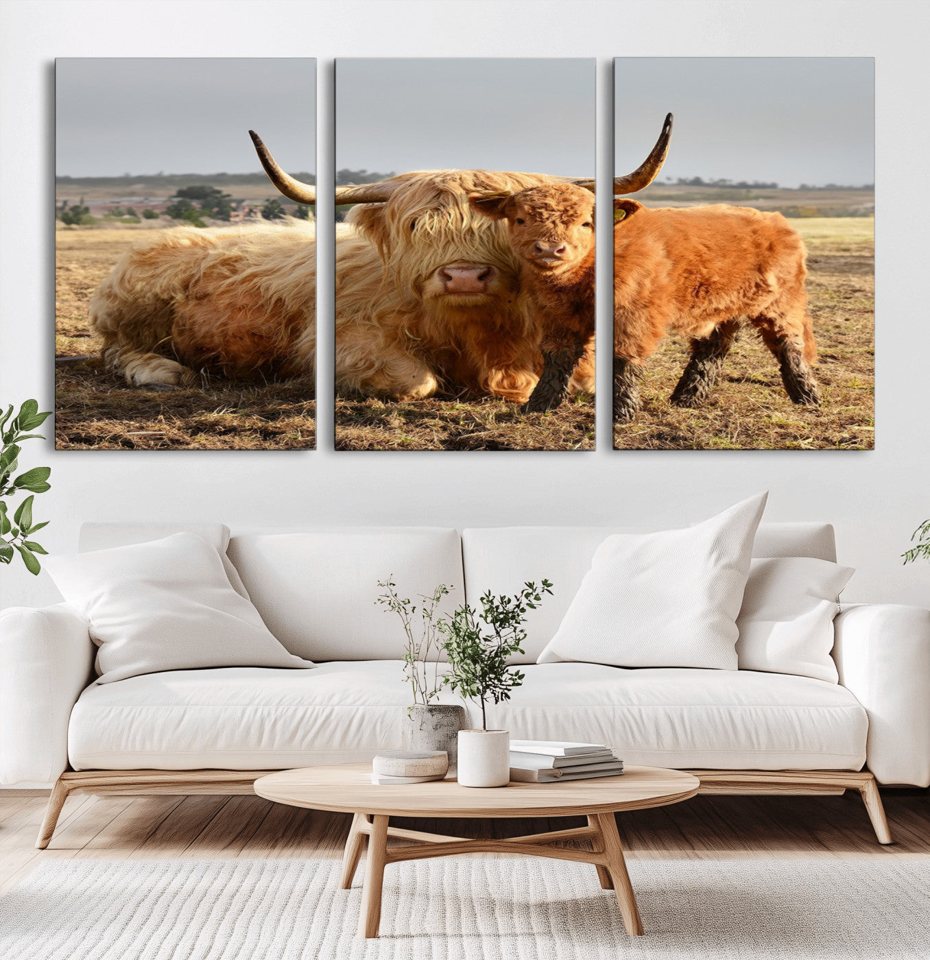 MGV-CV-60X30-3P - Highland Cow Canvas Wall Art Animal Print for Farm House Decor