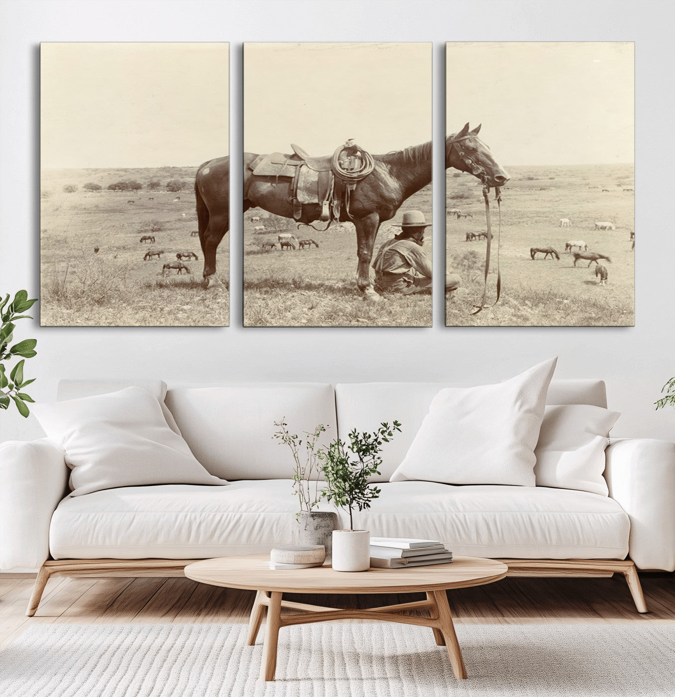 MGV-CV-60X30-3P - Cowboy Wall Art - Western Horse Canvas Print - Vintage Western Wall Art Canvas Print, Ready to Hang