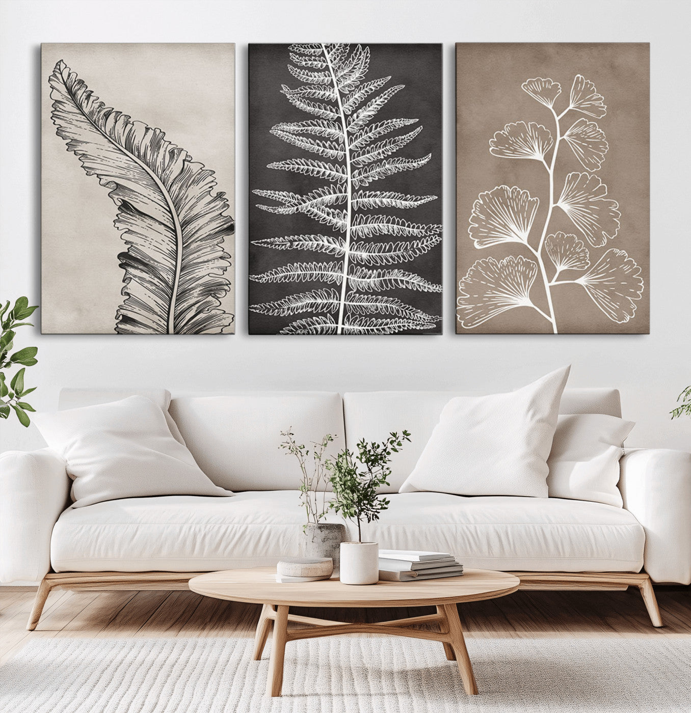 MGV-CV-60X30-3P - Minimalist Botanical Wall Art Canvas Print, Framed and Ready to Hang - Nature Art Print for Home