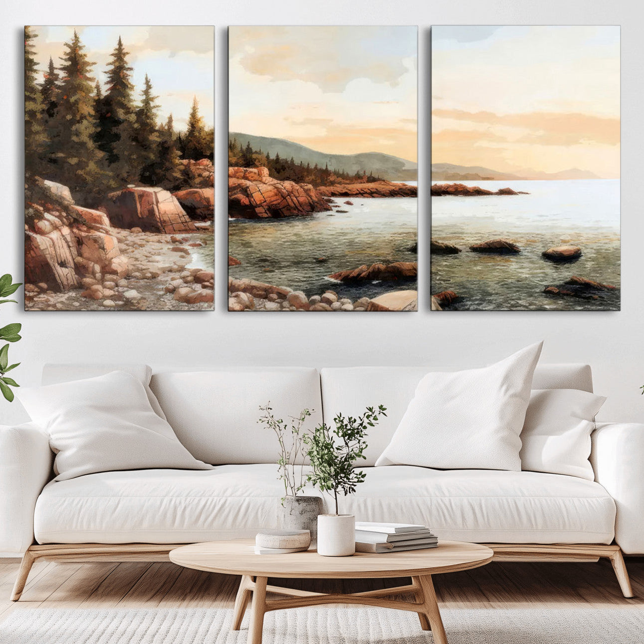 77145-MGV-CV-36X24-Serene Coastal View of Acadia National Park Wall Art - Stunning 3-Panel Wall Art Canvas Print,