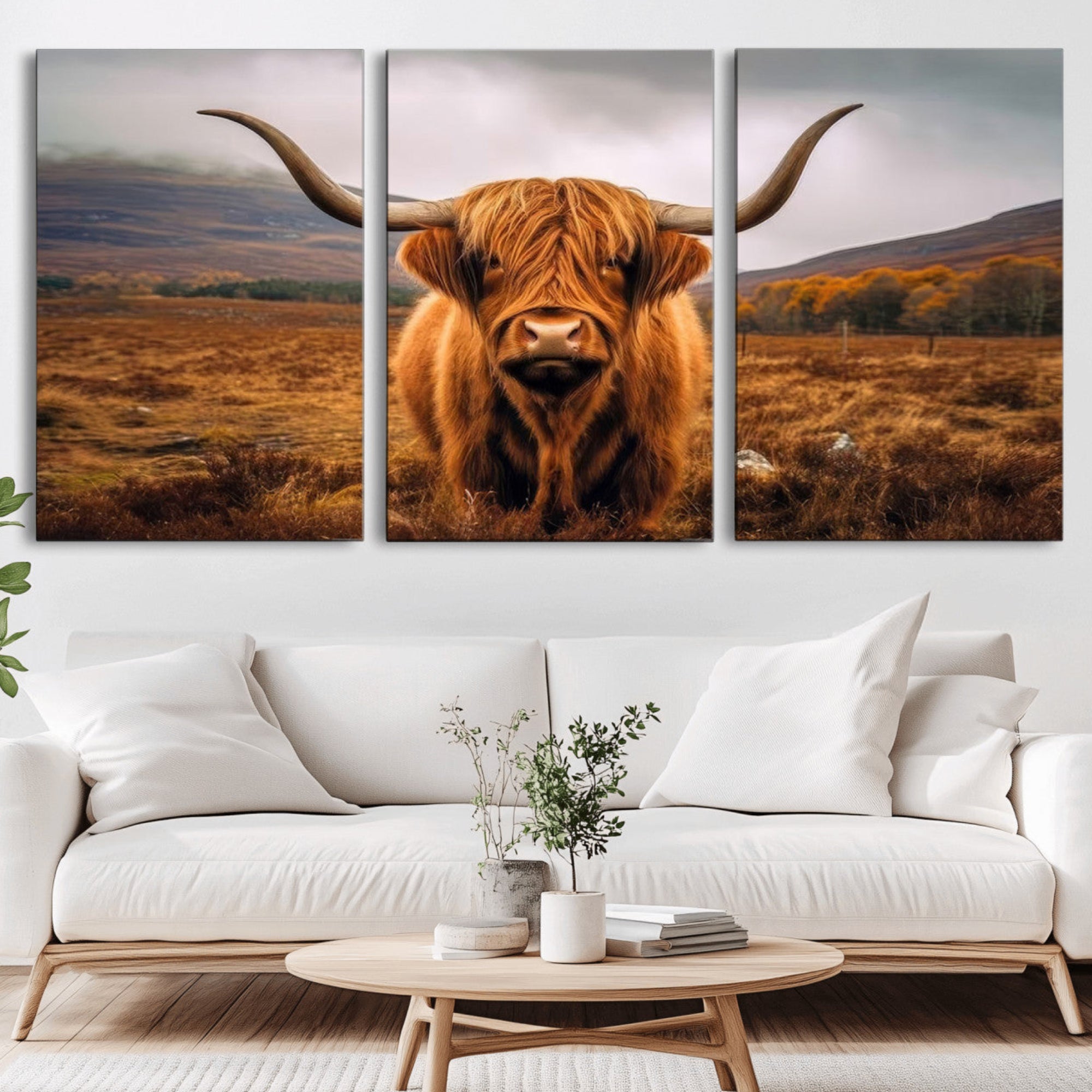 65529-MGV-CV-36X24-Highland Cow Longhorn Wall Art – Rustic Canvas Print, Framed and Ready to Hang for Farmhouse Décor