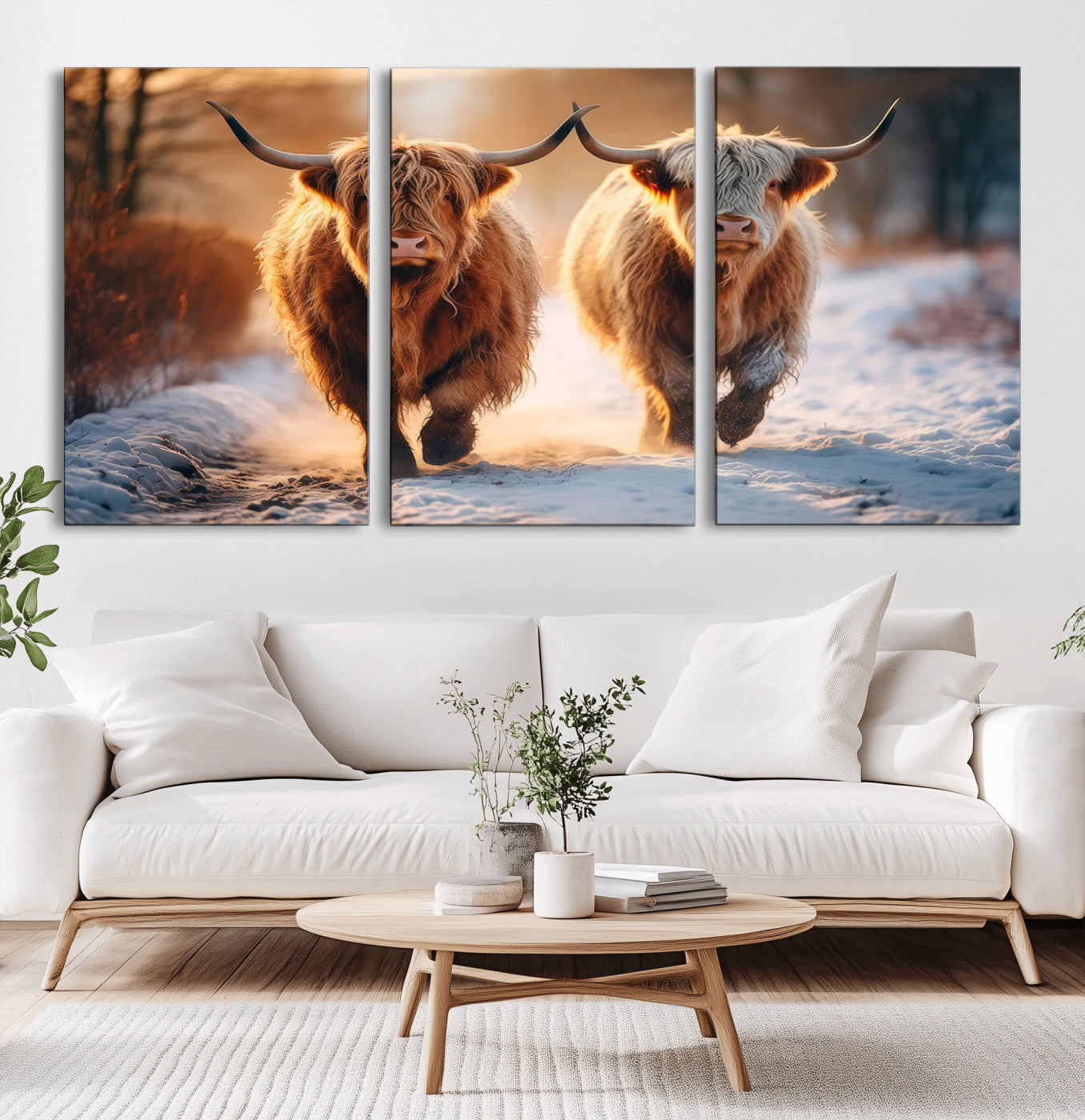 -Scottish Highland Cow Horn Farm Wall Art Canvas Print