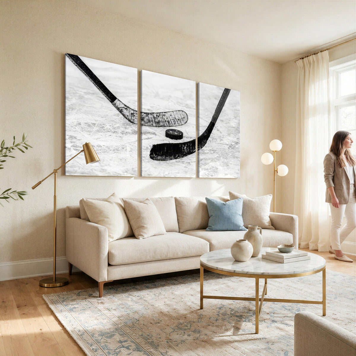 82900-MGV-CV-36X24 - Winter Ice Hockey Sport Canvas Wall Art Print, Hockey Wall Decor
