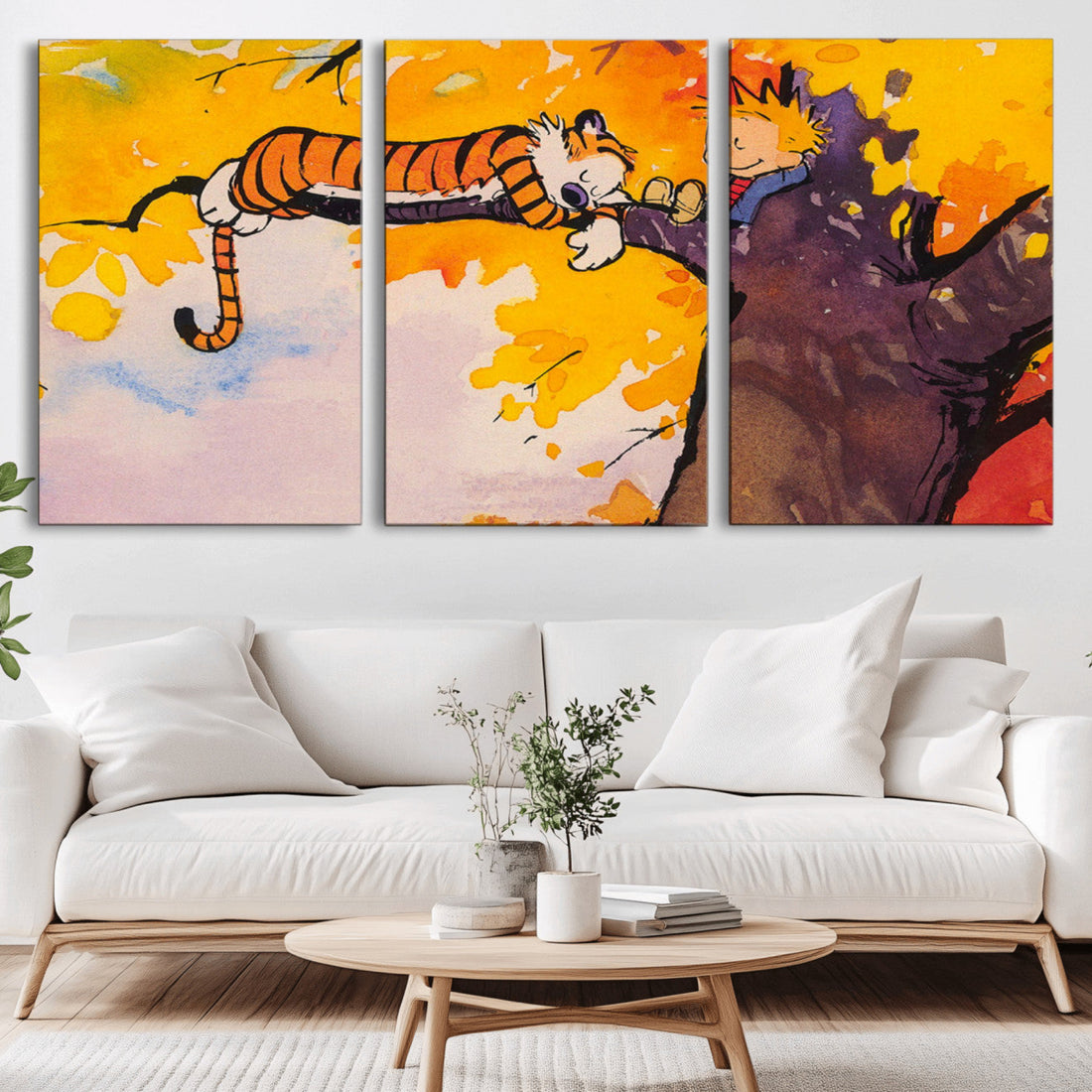 Calvin and Hobbes Tree Scene Canvas Print | 3 Panel Large Wall Art for Living Room or Kids Room