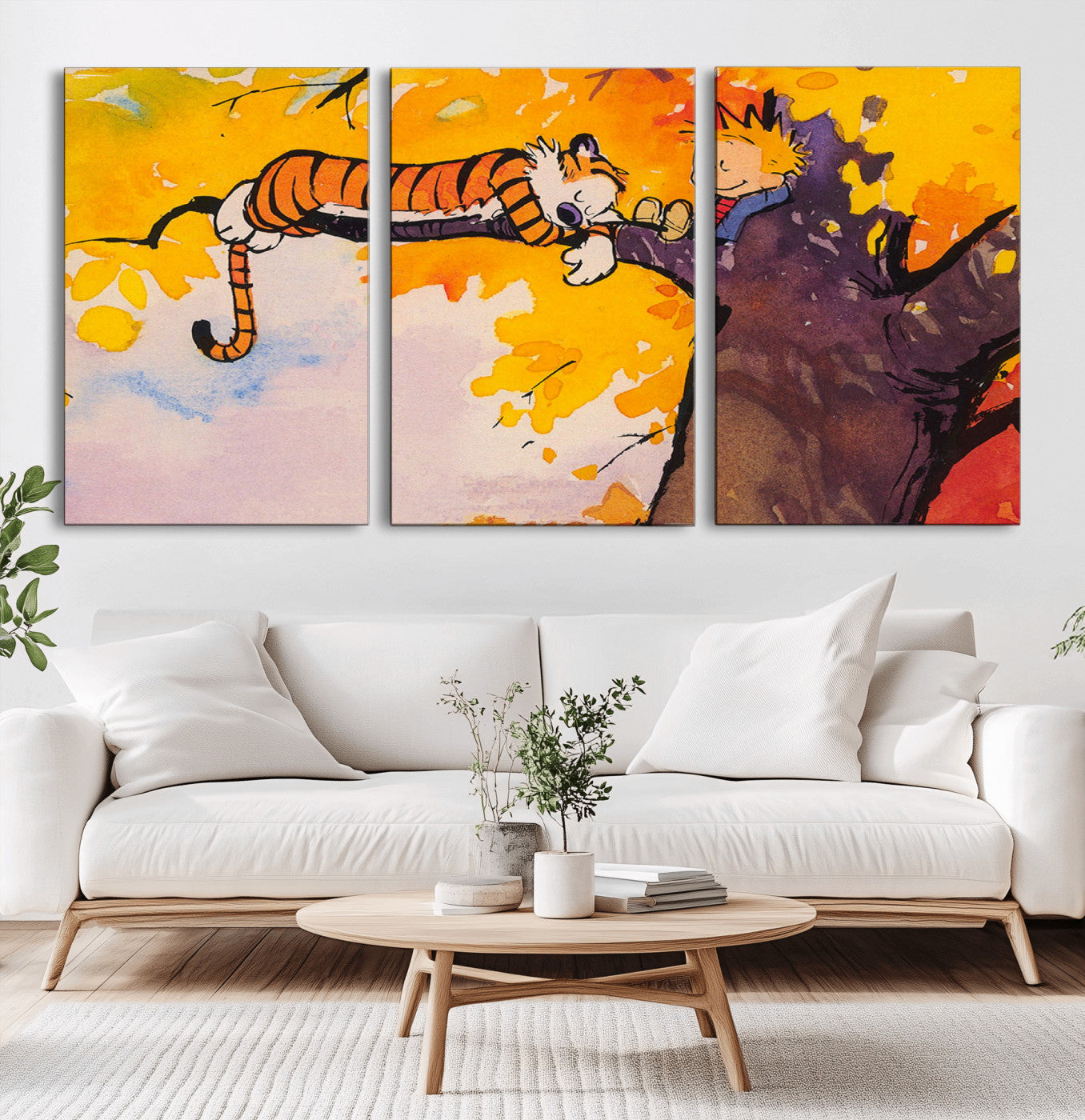 MGV-CV-60X30-3P - Calvin and Hobbes Tree Scene Canvas Print | 3 Panel Large Wall Art for Living Room or Kid’s Room,