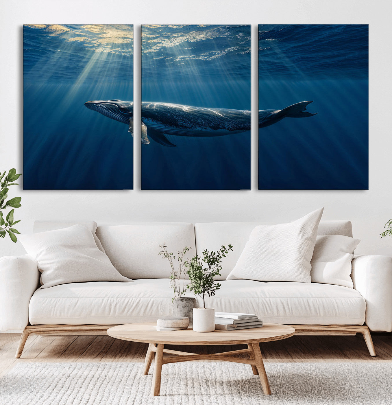 -Whale under Ocean Wall Art Canvas Print