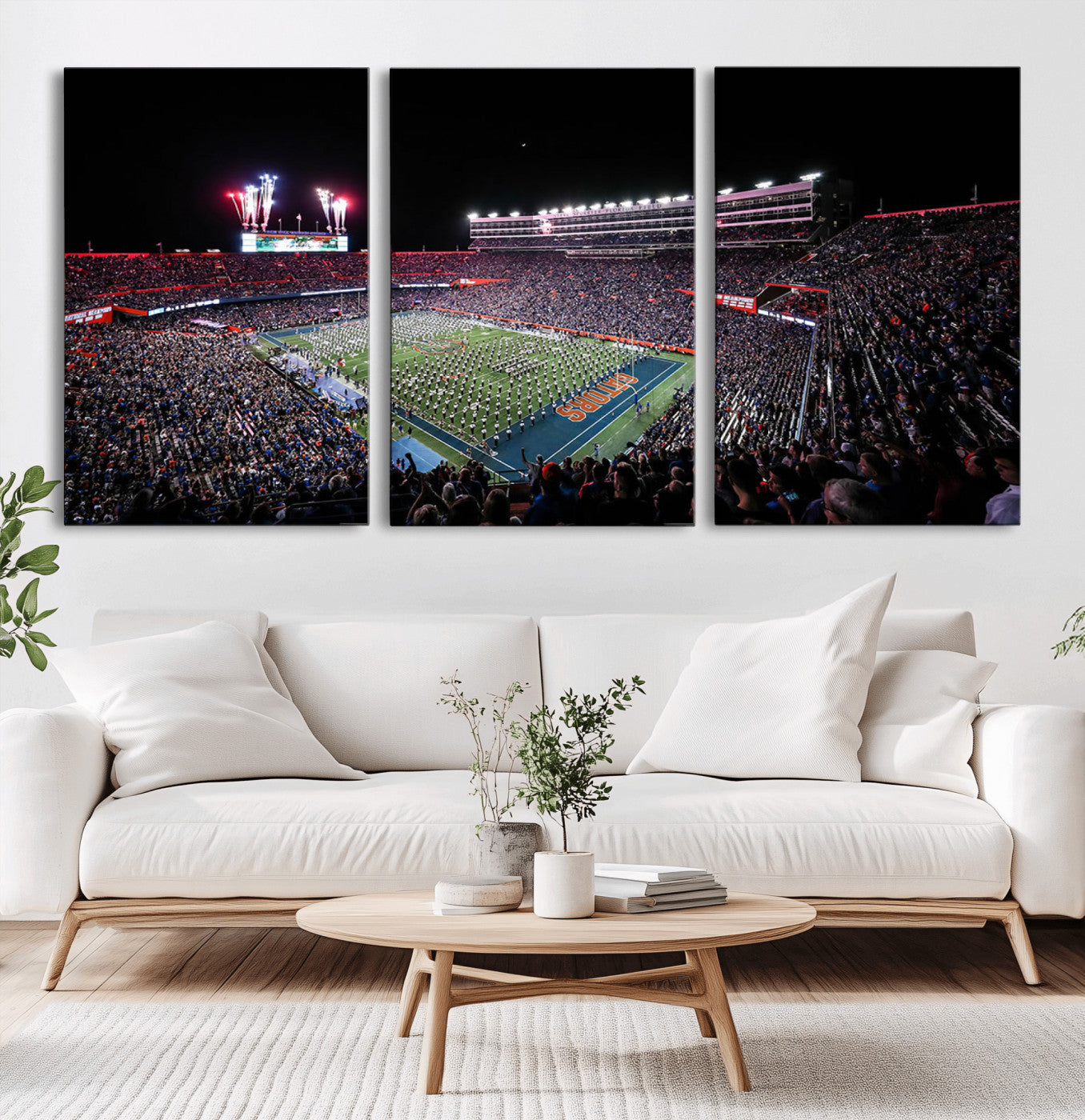 MGV-CV-60X30-3P - Ben Hill Griffin Stadium Night Game Triple Canvas Wall Art - Florida Gators Football Match
