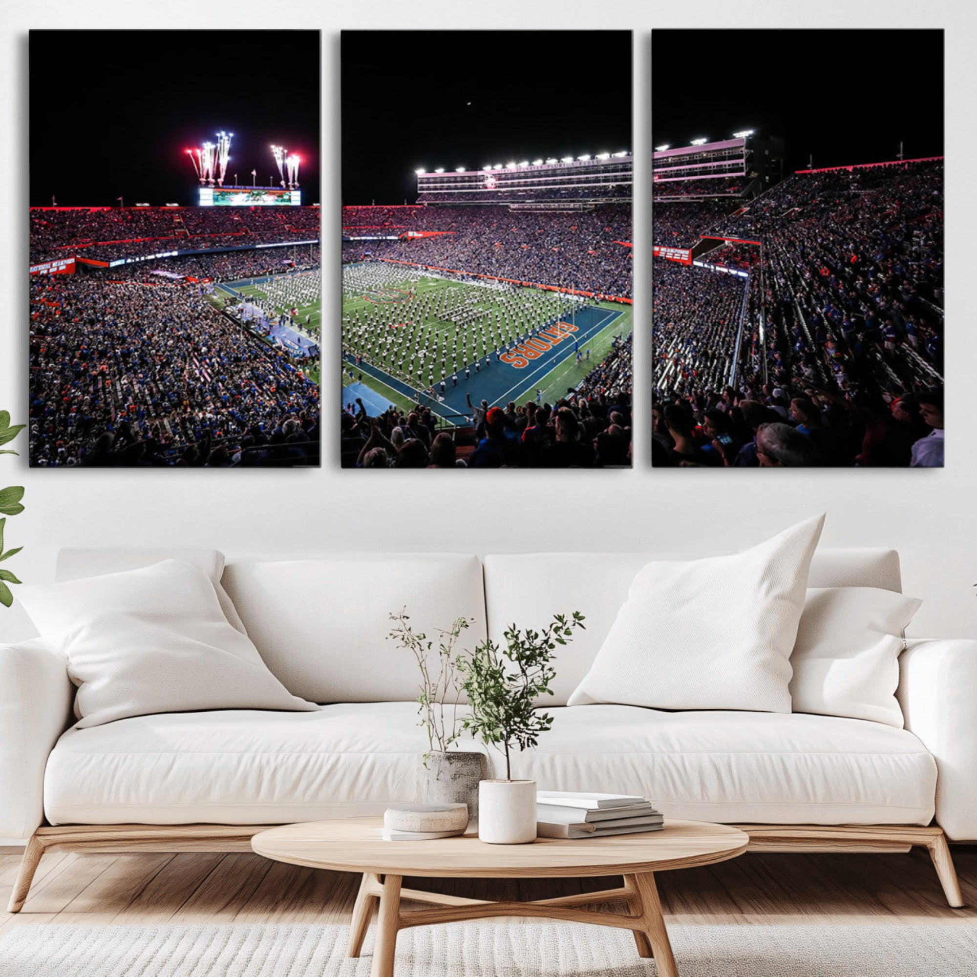 46899-MGV-CV-36X24-Ben Hill Griffin Stadium Night Game Triple Canvas Wall Art - Florida Gators Football Match