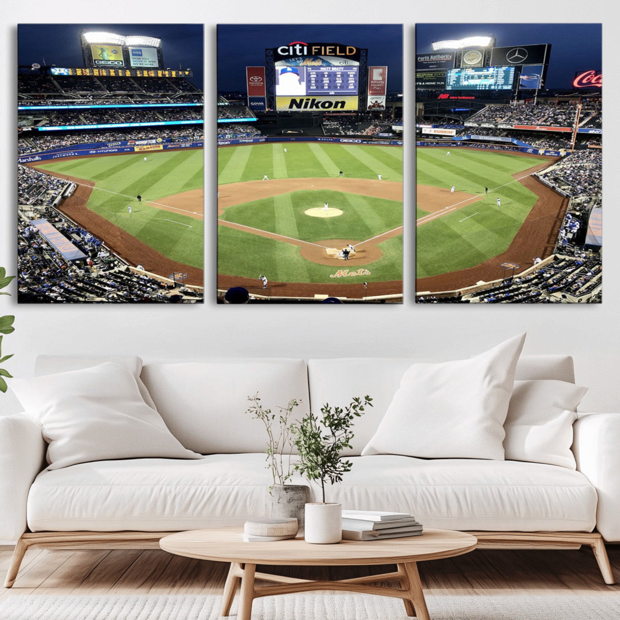 87666-MGV-CV-36X24-Citi Field Wall Art Print | 3-Panel New York Mets Baseball Stadium Canvas Print | Framed Sports