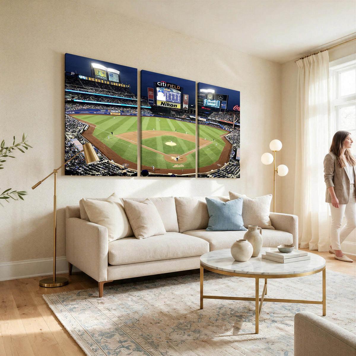 87666-MGV-CV-36X24 - Citi Field Wall Art Print | 3-Panel New York Mets Baseball Stadium Canvas Print | Framed Sports
