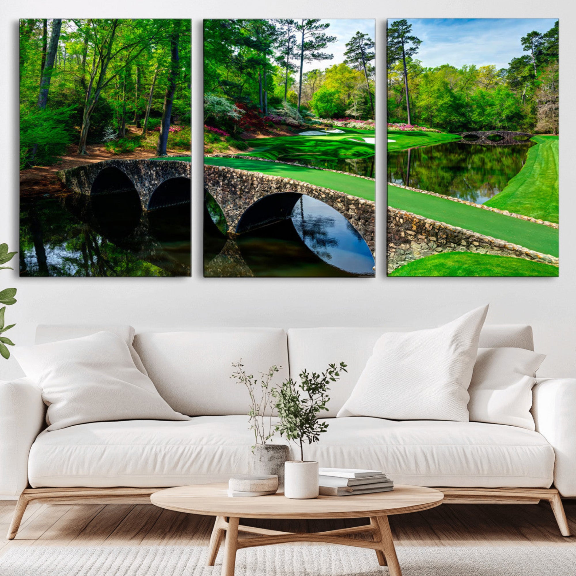 57655-MGV-CV-36X24-Augusta National Golf Club Wall Art - Panoramic Bridge & Lush Greenery – Premium Framed,