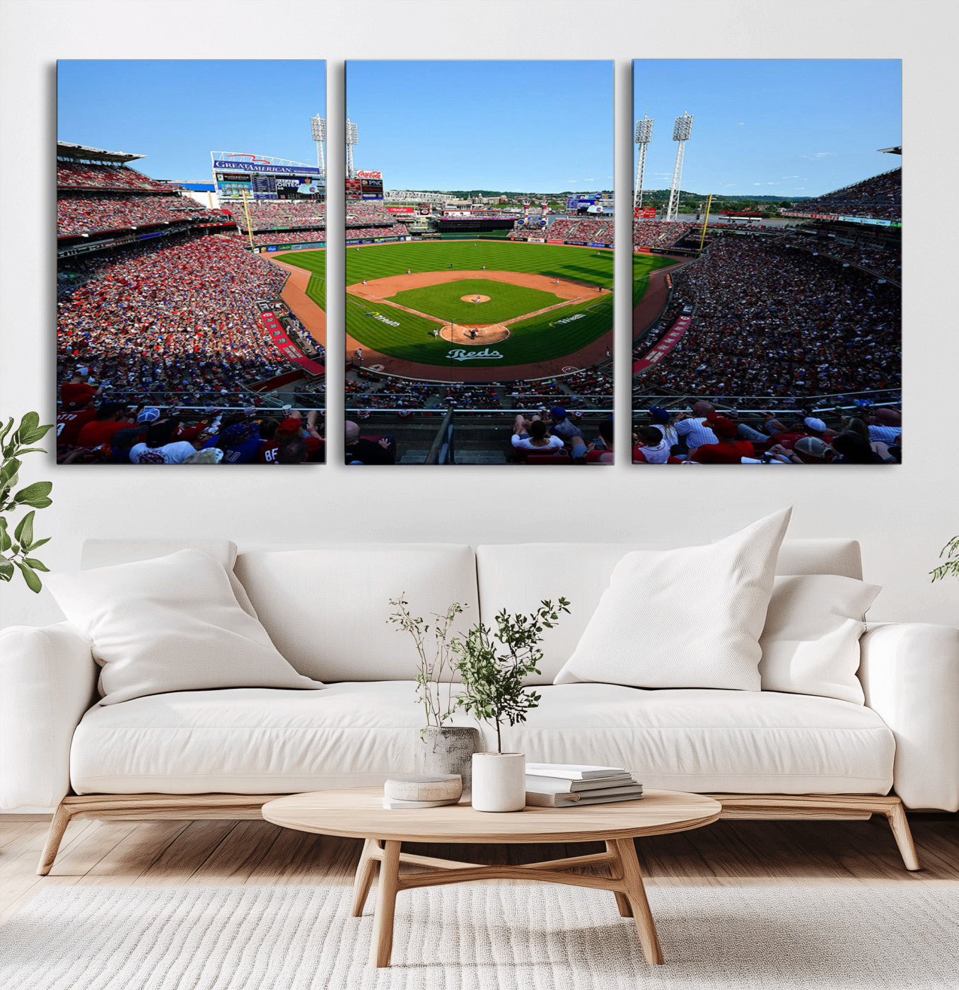MGV-CV-60X30-3P - Cincinnati Reds Baseball Team Print - Great American Ball Park Stadium Wall Art Canvas Print