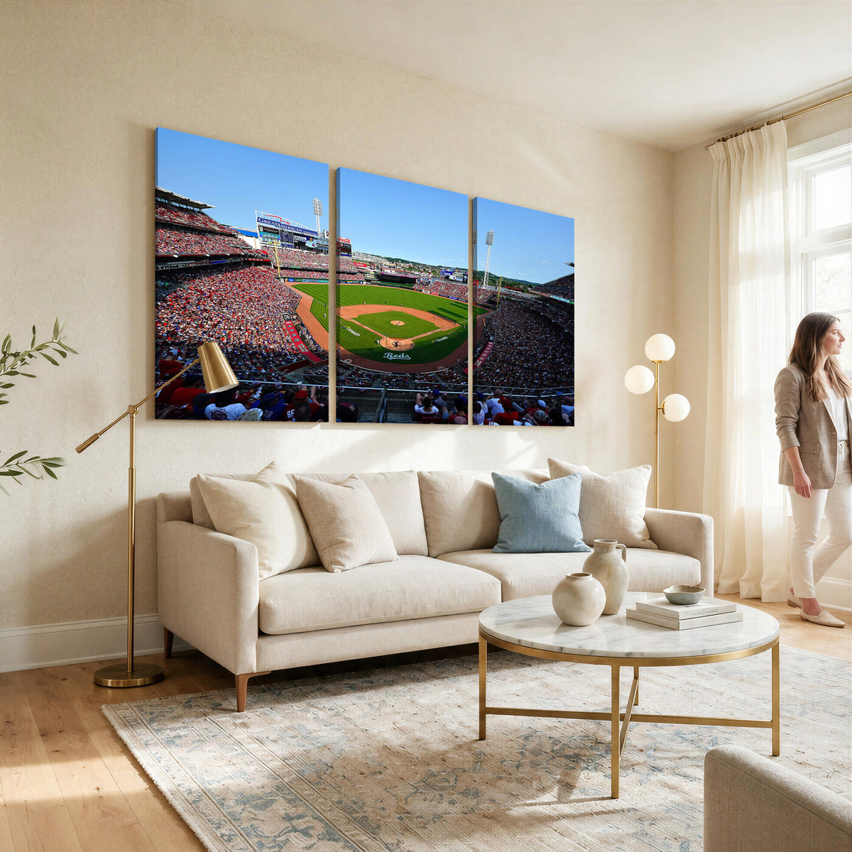 90998-MGV-CV-36X24 - Cincinnati Reds Baseball Canvas Print | Great American Ball Park Stadium Wall Art