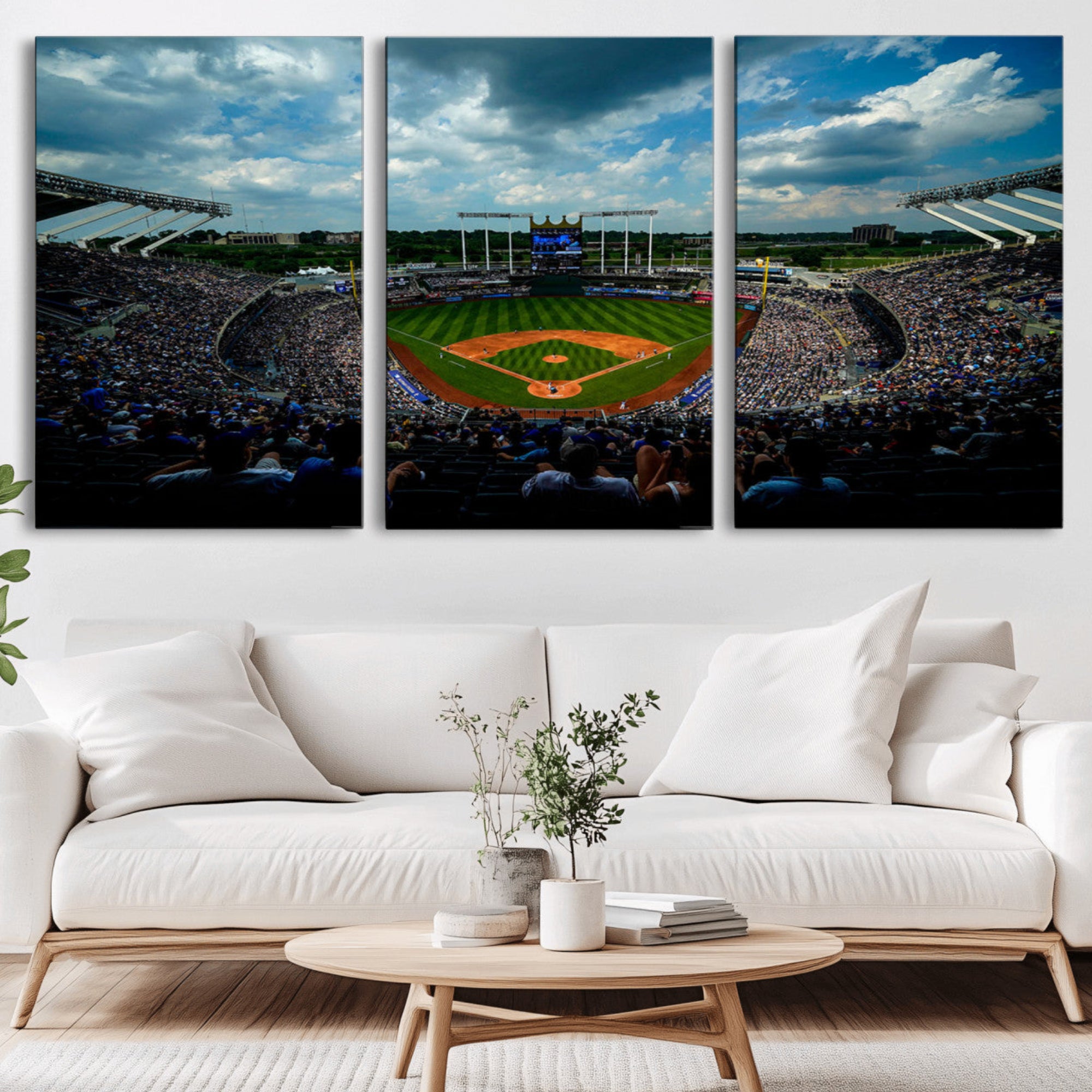 37127-MGV-CV-36X24-3-Panel Kauffman Stadium Wall Art Print | Large Kansas City Royals Baseball Canvas Print for Sports