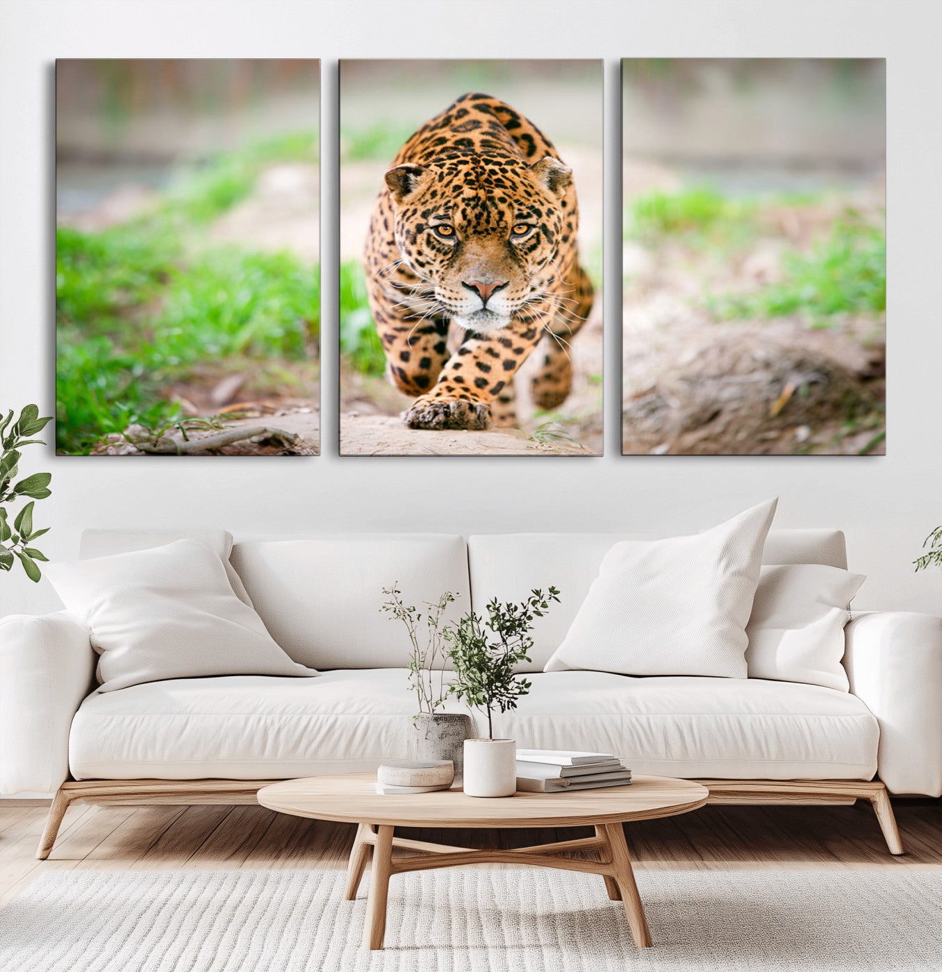 MGV-CV-60X30-3P - Leopard on the Prowl - Stunning Large Framed Canvas Wall Art for Living Room, Bedroom, or Office Décor, Vibrant Wildlife Print, Ready to Hang