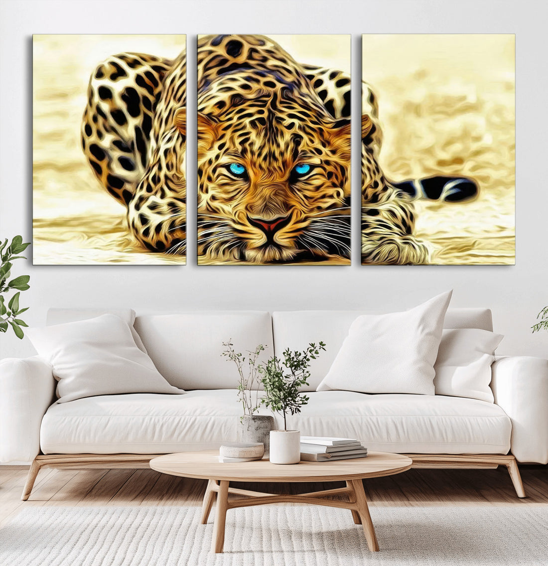Blue-Eyed Leopard Canvas Wall Art, Framed Animal Print, Fierce and Bold Decor for Living Rooms