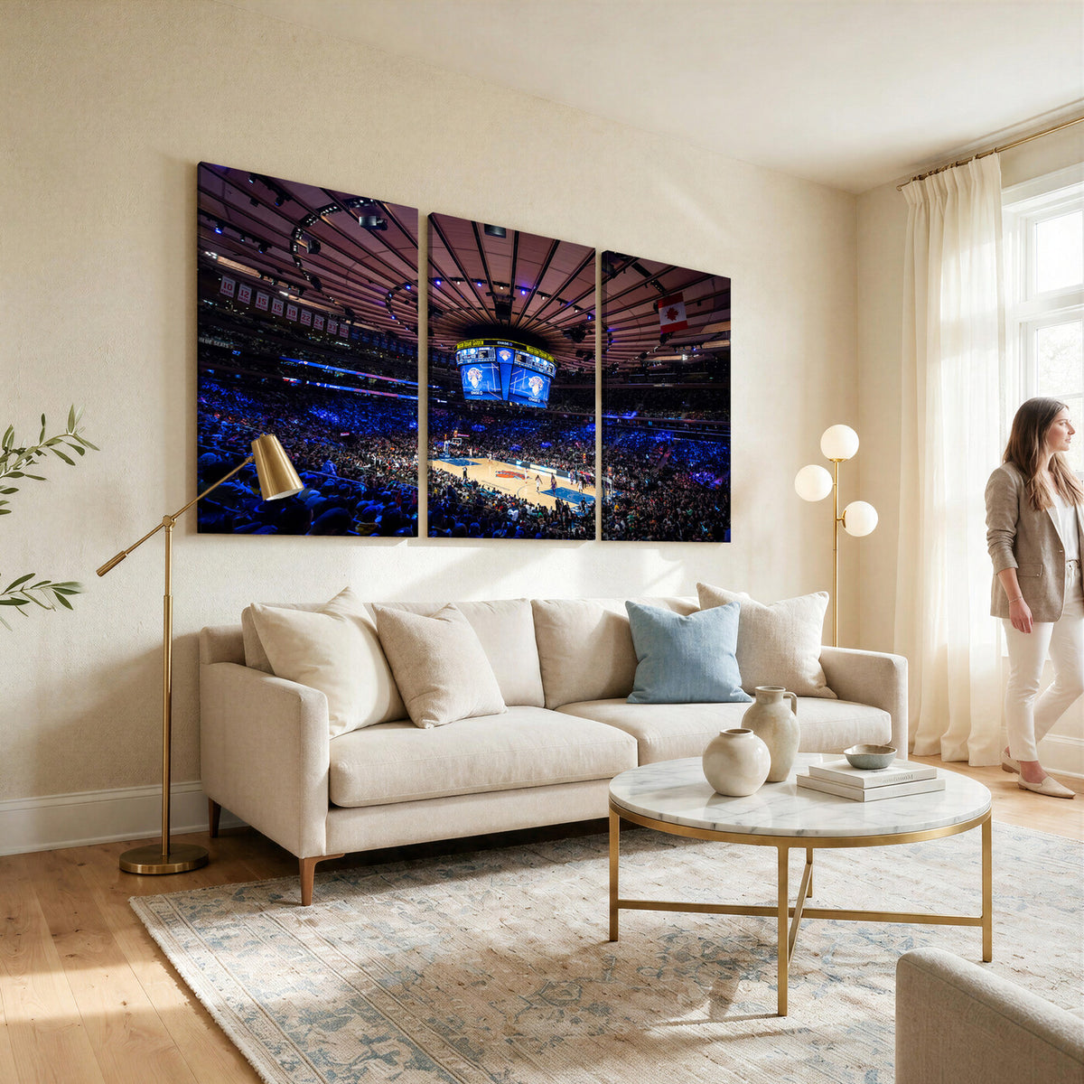 20491-MGV-CV-36X24 - Madison Square Garden Basketball Print Canvas, Basketball Game Triple Canvas Wall Art