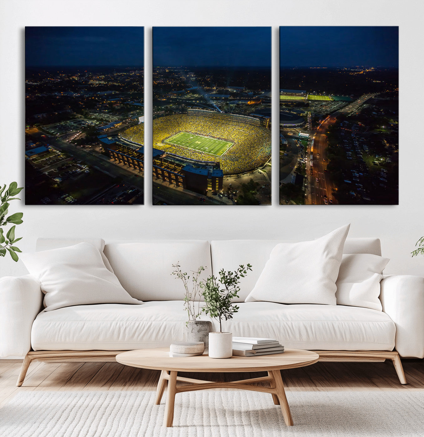 MGV-CV-60X30-3P - Michigan Wolverines Football Team Print - Michigan Stadium Wall Art Canvas Print