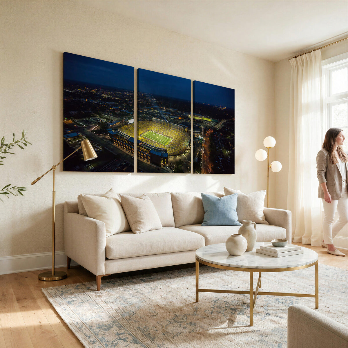 52519-MGV-CV-36X24 - Michigan Wolverines Football Team Print, Michigan Stadium Wall Art Canvas Print
