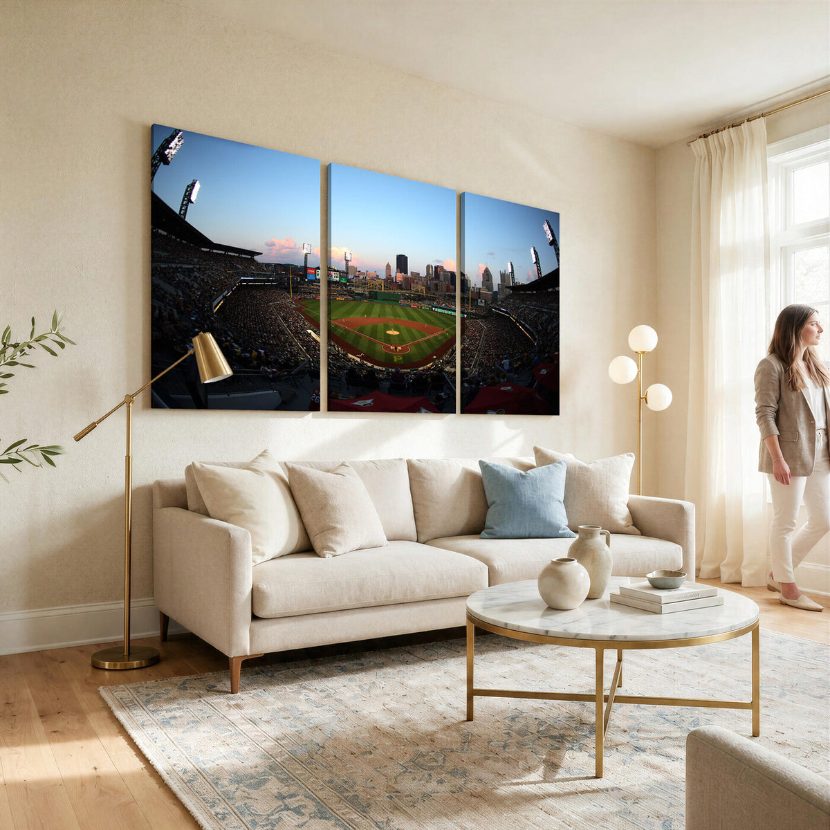 67670-MGV-CV-36X24 - PNC Park Evening Game Triple Canvas Wall Art | Pittsburgh Pirates MLB Stadium