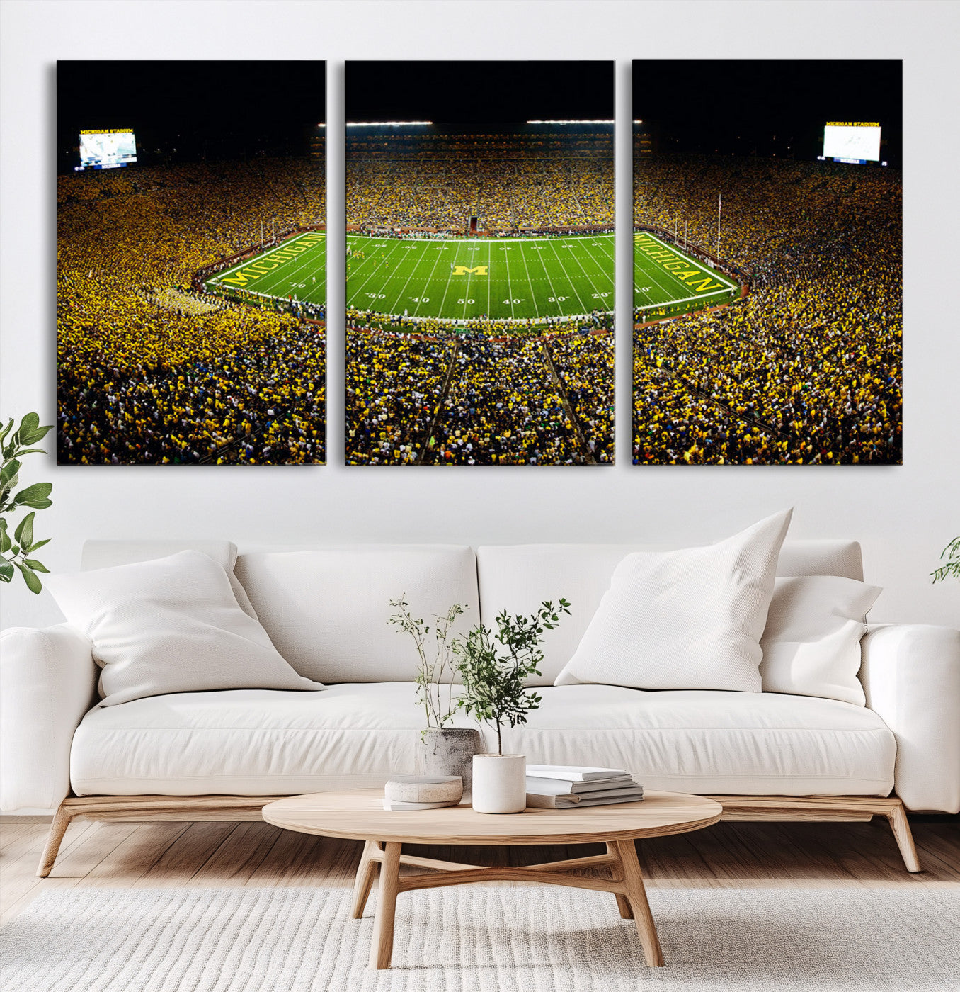 26166-MGV-CV-60X30-3P-Stadium in Michigan Wall Art Canvas Print, Framed American Football Stadium Art Picture Print, Football Stadium Field Perfect Sports Room Decor Artwork