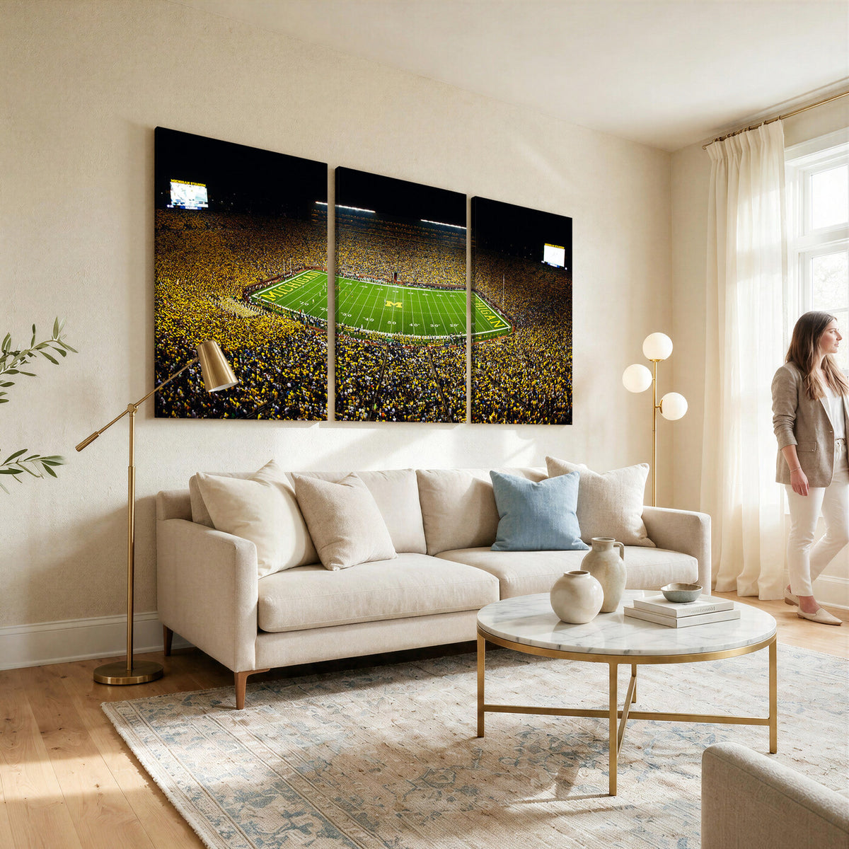 26166-MGV-CV-36X24 - Stadium in Michigan Wall Art Canvas Print, Framed American Football Stadium Art