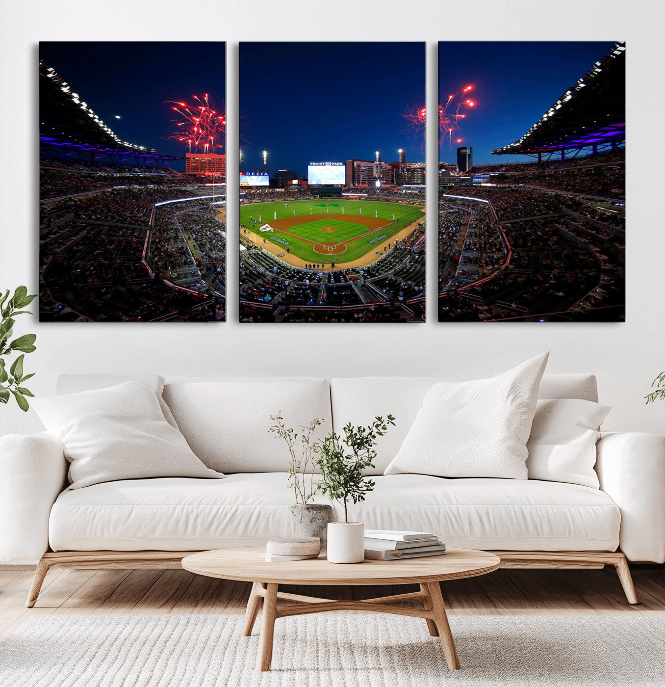 MGV-CV-60X30-3P - Truist Park Atlanta Braves Baseball Stadium Wall Art Print | Large 3-Panel Canvas Print for Sports