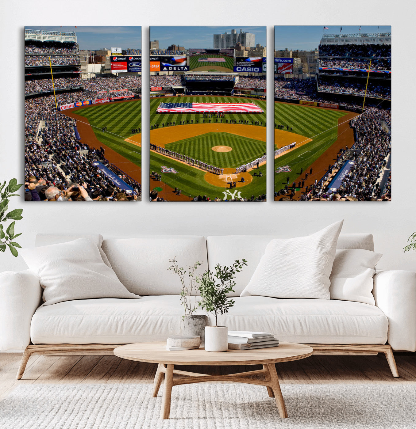 MGV-CV-60X30-3P - Yankee Stadium New York Wall Art Print | 3-Panel Canvas Print of Yankees Baseball Stadium | Large Framed Wall Decor for Baseball Fans | Ready-to-Hang