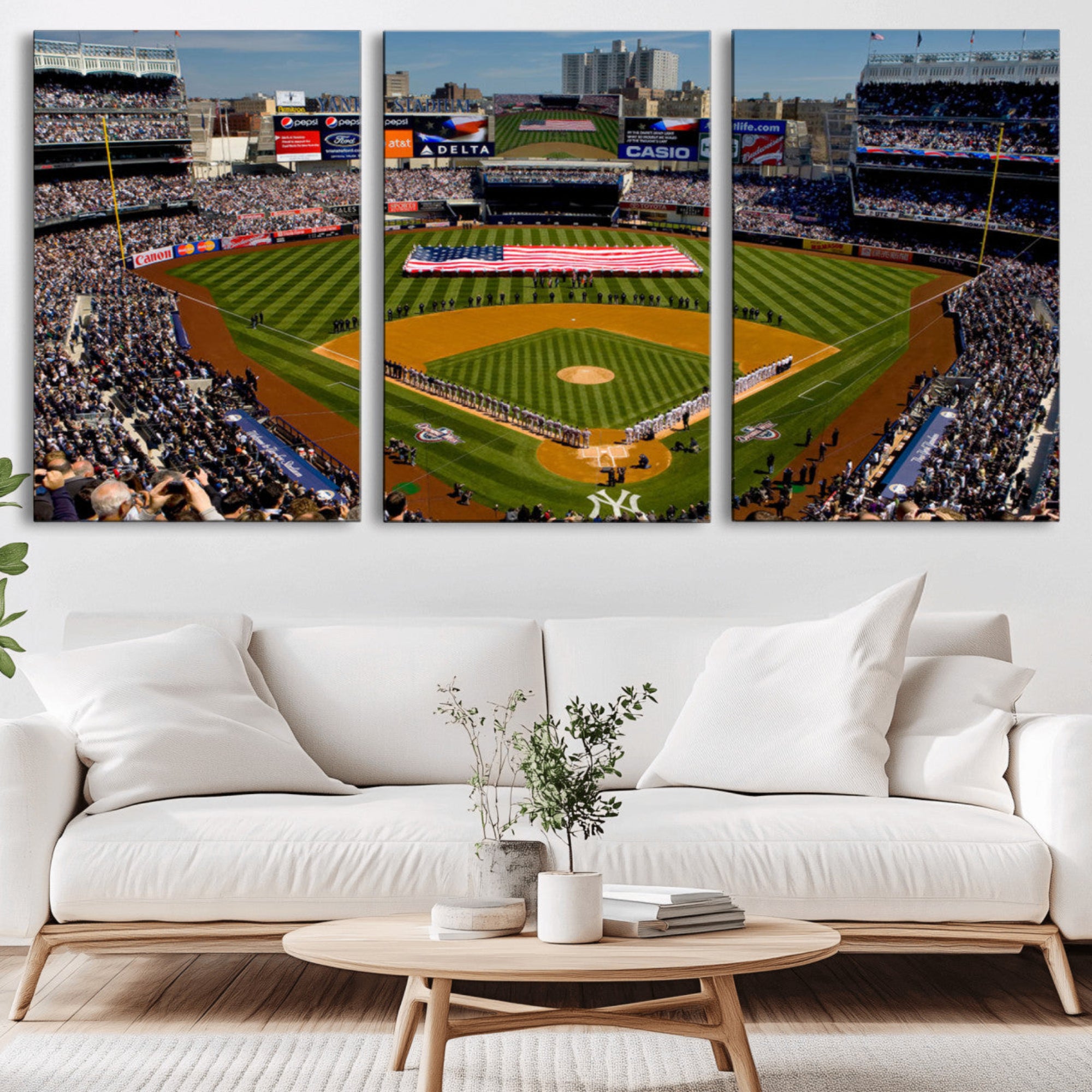 20879-MGV-CV-36X24-Yankee Stadium New York Wall Art Print | 3-Panel Canvas Print of Yankees Baseball Stadium | Large