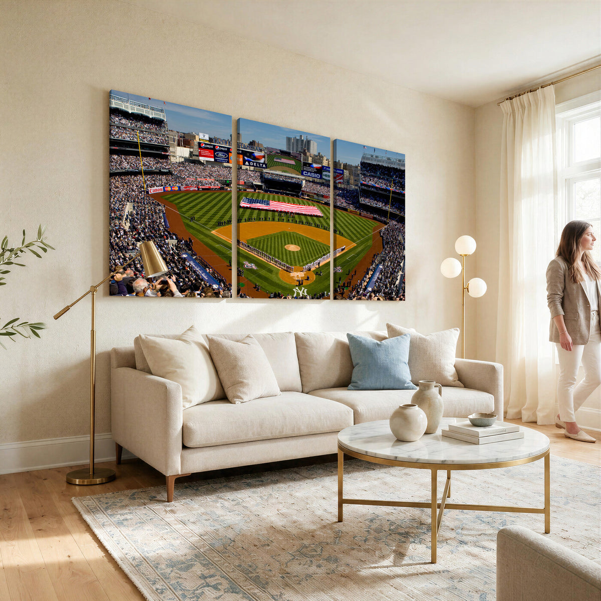 20879-MGV-CV-36X24 - Yankee Stadium New York Wall Art Print | 3-Panel Canvas Print of Yankees Baseball Stadium