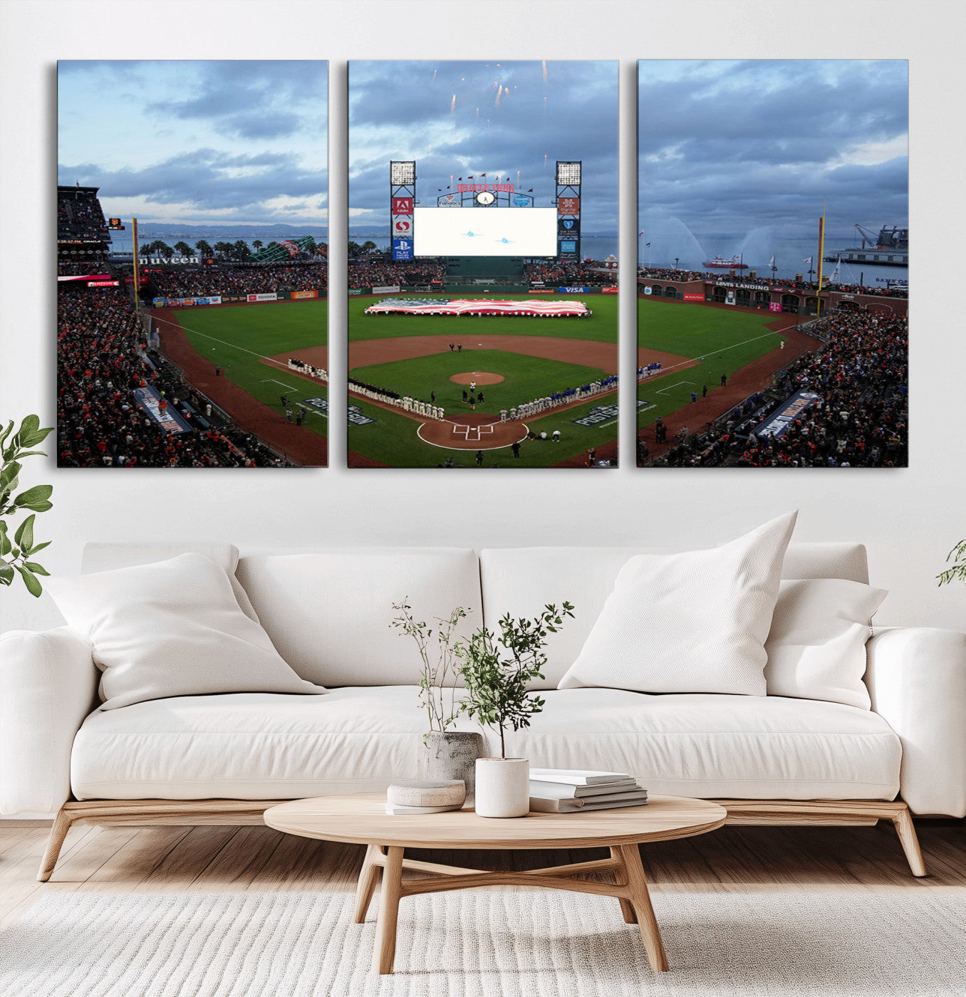 MGV-CV-60X30-3P - Oracle Park San Francisco Giants Wall Art | 3-Panel Canvas Print of Oracle Park Stadium | Large Framed Baseball Wall Decor | Ready-to-Hang MLB Canvas Print